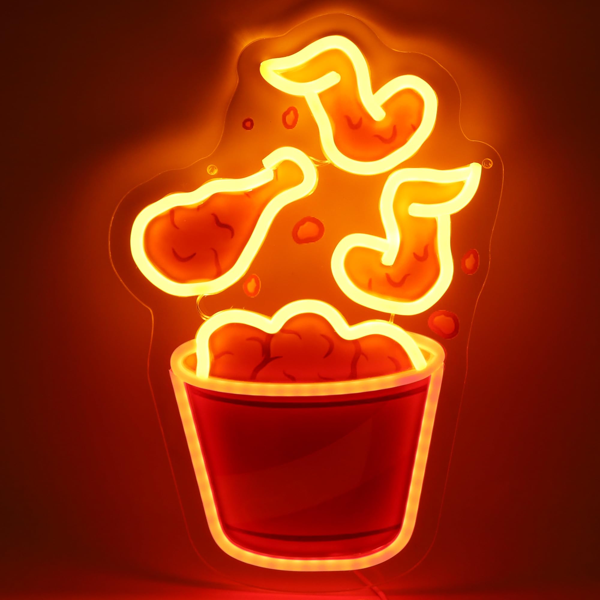 Insegna al neon con gamba di pollo fritto per la decorazione della parete della stanza del cinema, luce al neon stampata UV colorata, opera d'arte a LED per bar, camera da letto, sala giochi