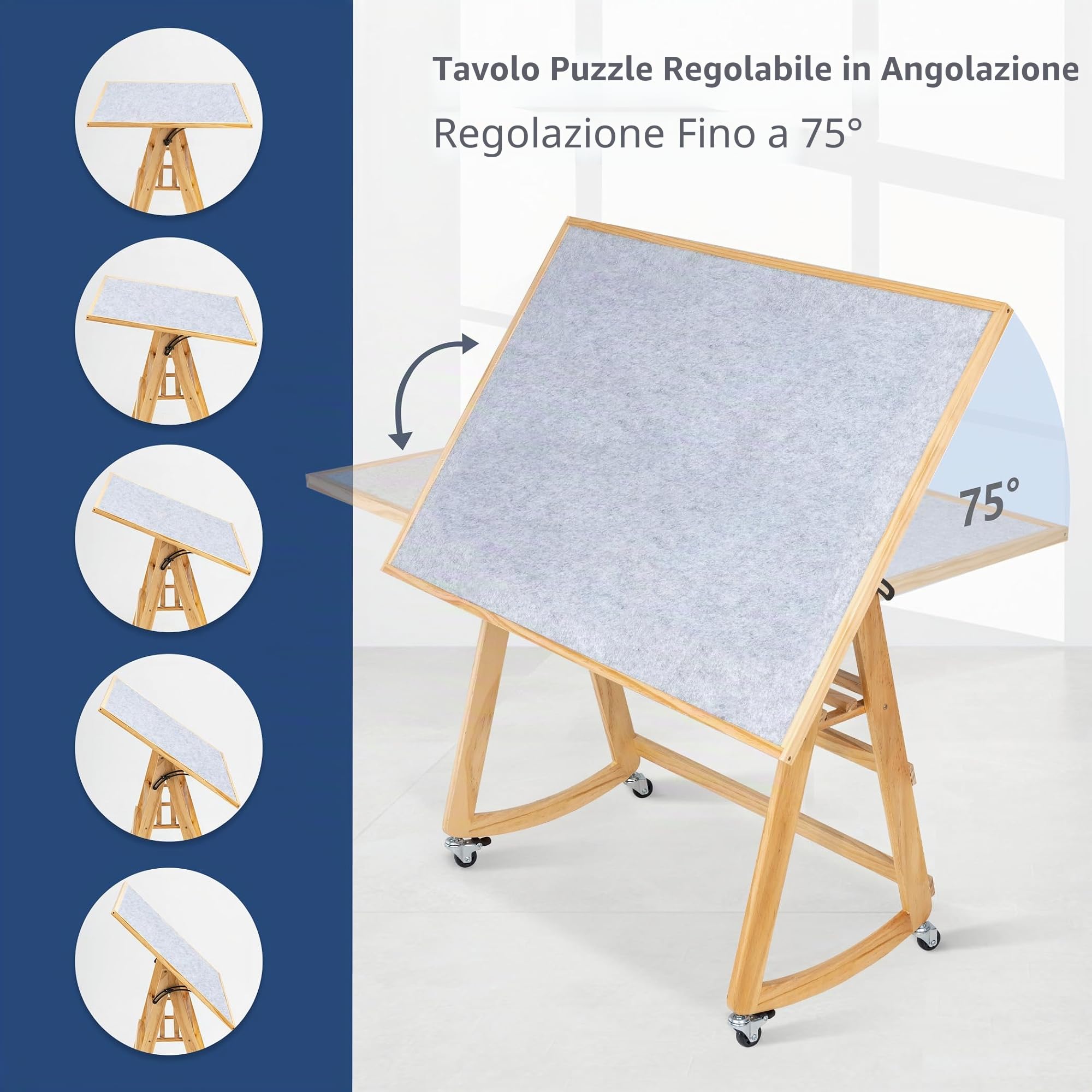 LAVIEVERT Tavolo puzzle da 1500 pezzi con gambe e copertura, cavalletto regolabile in legno con ripiano portaoggetti, tavolo puzzle portatile inclinabile con 4 ruote per adulti