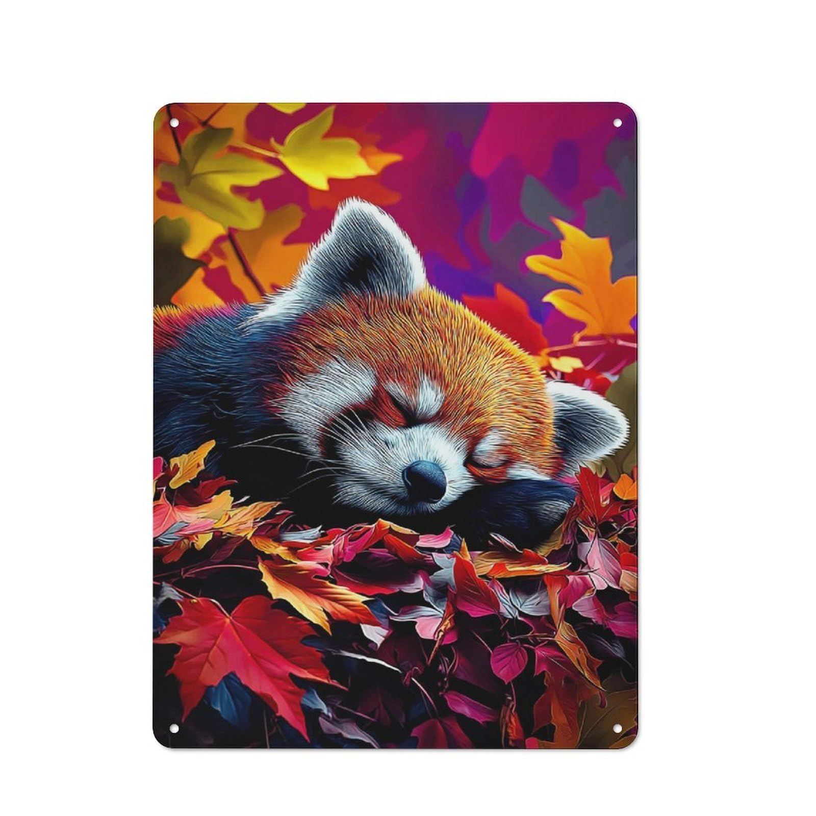 Junmoney Autumn Red Panda Dream -3 Metal Sign 40X30cm With For Workshop Wall, Rustic Decor, Wall Decoration For Workshops And Hobby Rooms