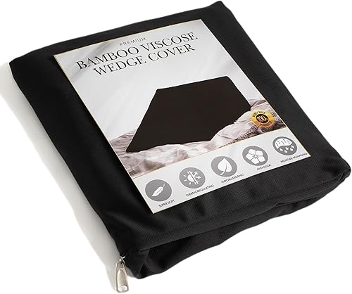 Funda de almohada de cuña de repuesto de bambú (24 x 24 x 7 pulgadas) con cremallera, absorbe el sudor, absorbe la humedad, sin olor (negro)