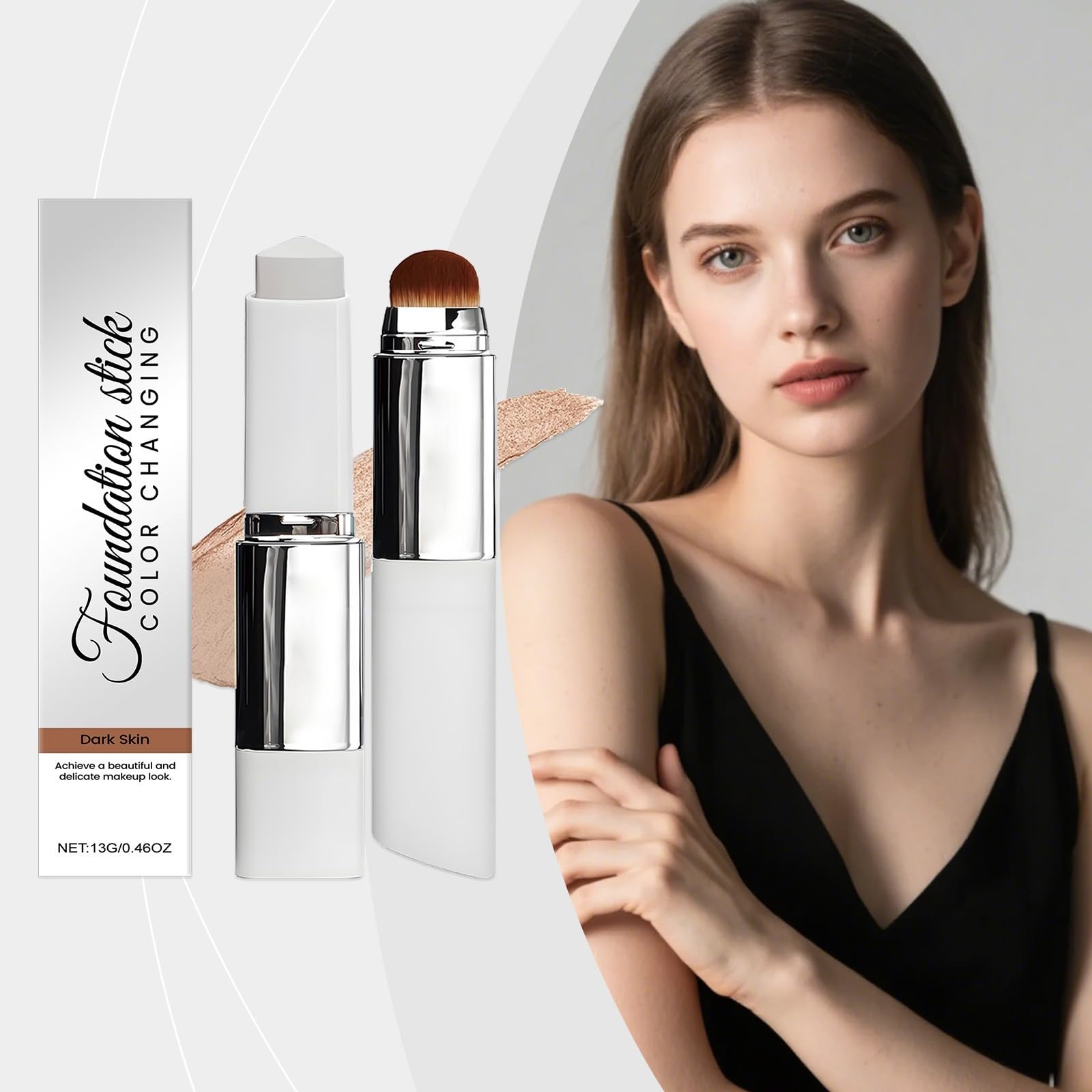 Foundation Stick, 2-in-1, selbstanpassend, deckt Unvollkommenheiten ab, feuchtigkeitsspendend und leicht, mit integriertem Pinsel, langer Halt, wasserfest, natürliches Finish für alle Hauttypen