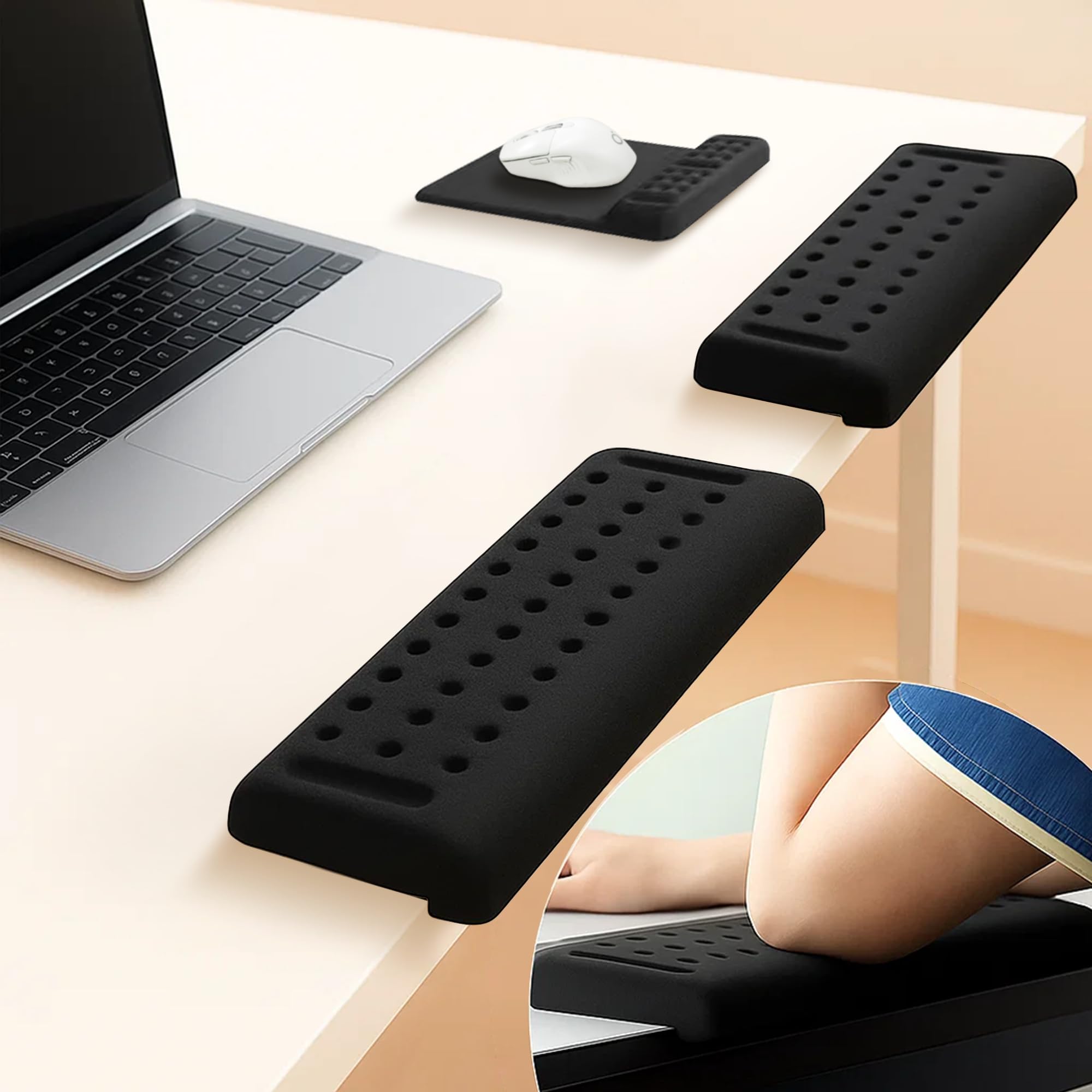 Handballenauflage Tastatur & maus L-förmige Armauflage Schreibtisch 30x10cm | Ergonomische Handgelenkauflage Memory-Schaum, Rutschfeste Schreibtischunterlage mit Kantenschutz für Unterarm & Ellbogen