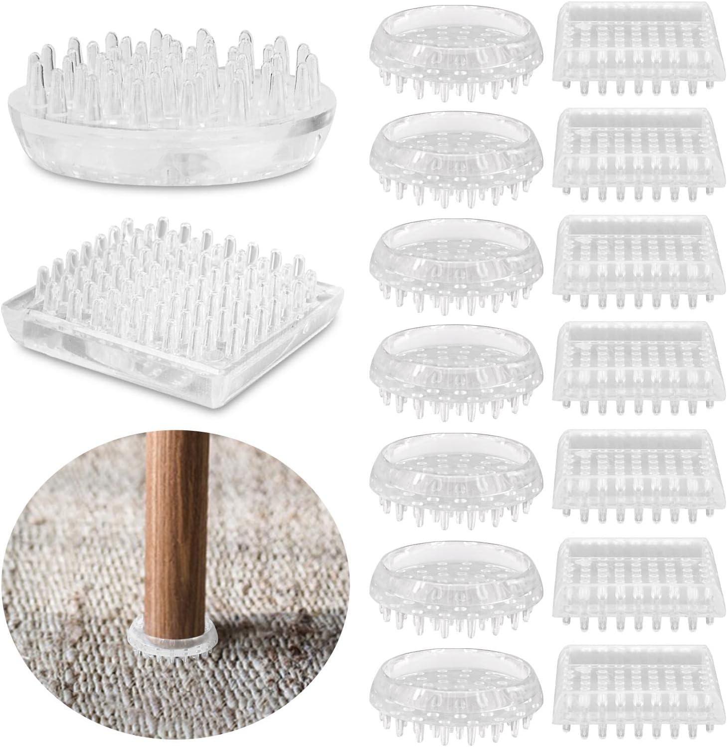 Jetec 16 Pieces Carpet Protectors Spiked Caster Cups Round Furniture