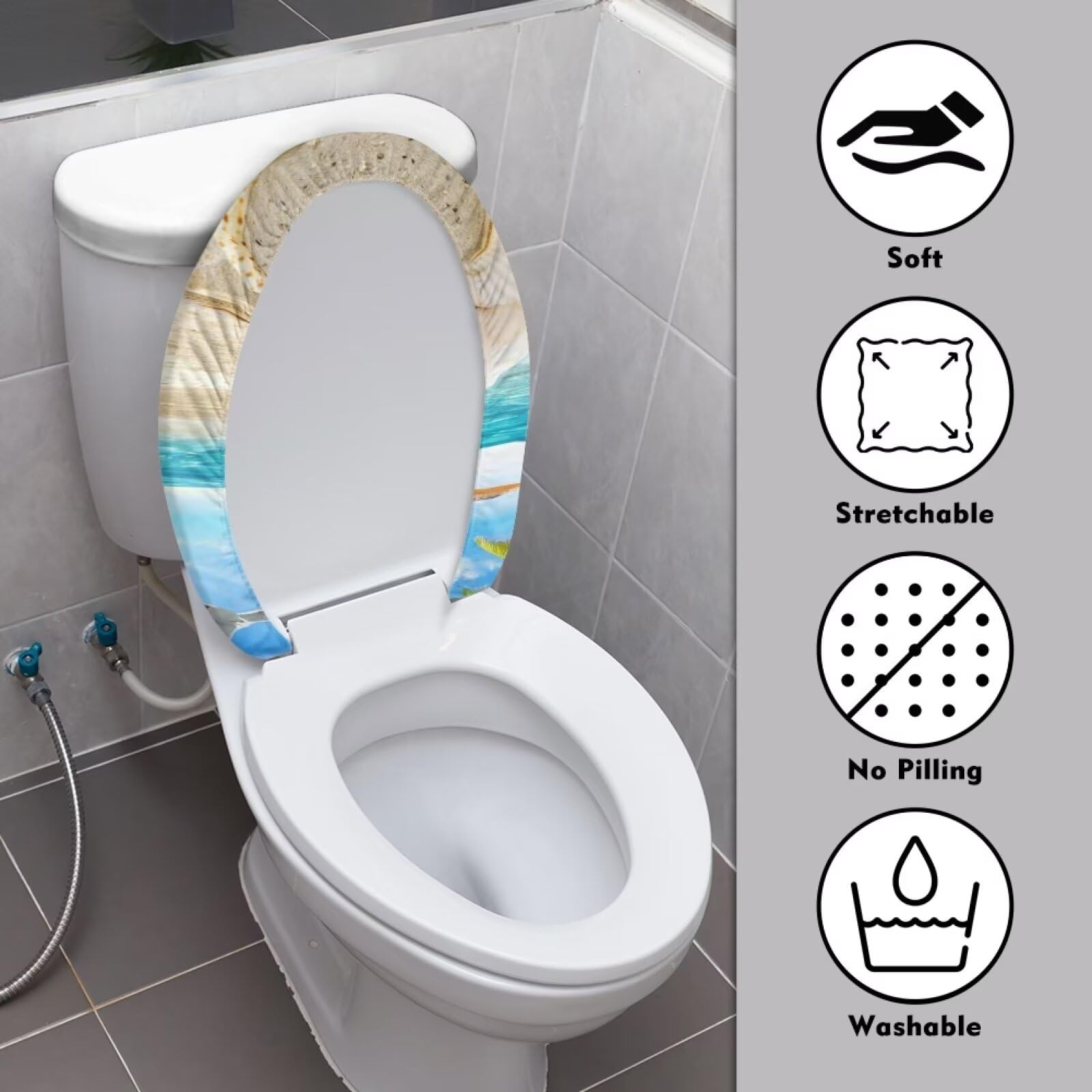 COEQINE Toilet Seat Lid Cover Oval Elongated Sea Beach Starsfish Print Bathroom Toilet Seat Lid Cover Standard Round Decorations for Home - Image 3