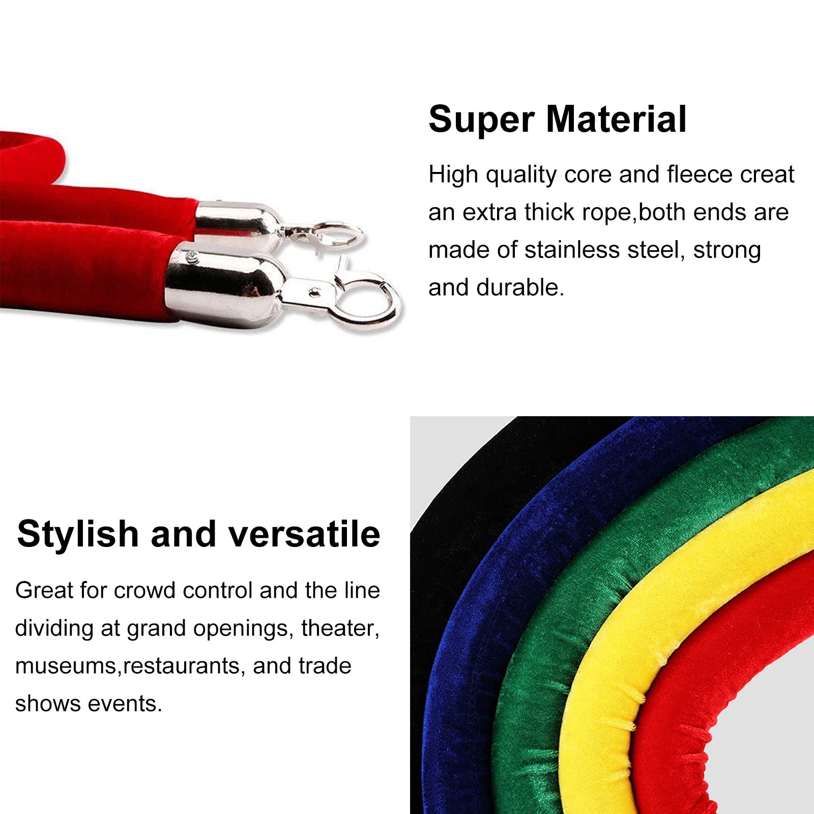 Corda Di Velluto Per Transenne E Delimitazione | Set Di 2, Varie Lunghezze (100-300 Cm), Colori Assortiti | Per Eventi, Hotel, Cinema, Controllo Folla