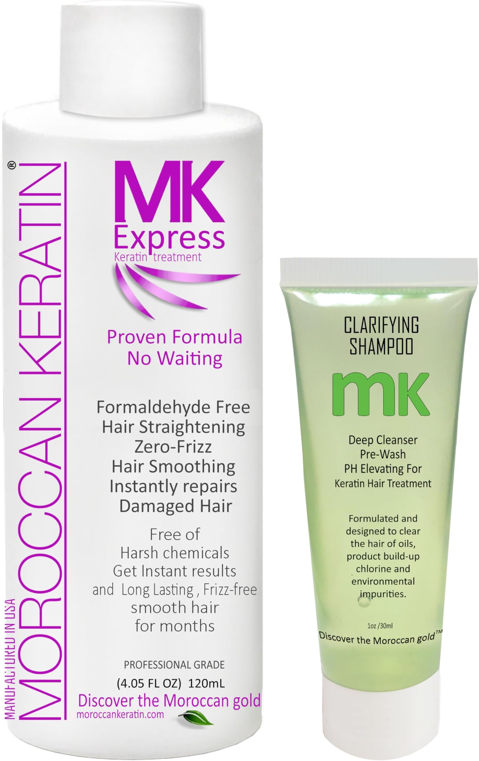 Express Formaldehyde-Free Brazilian Keratin Hair Treatment Kit Blowout Straightening No Wait Formula Natural Organic Results with Clarifying Shampoo Keratina Para Alisar El Pelo