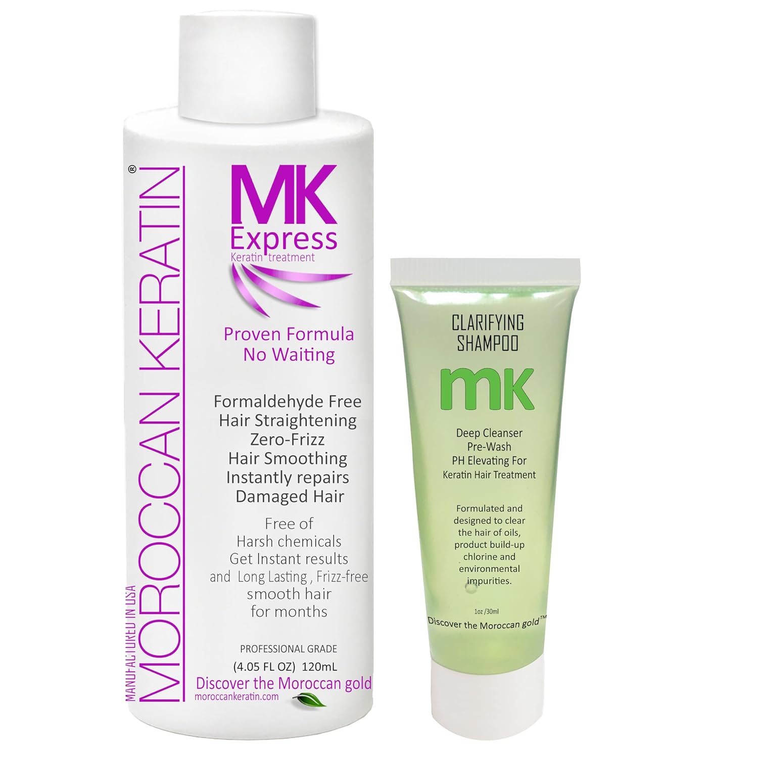 Express Formaldehyde-Free Brazilian Keratin Hair Treatment Kit Blowout Straightening No Wait Formula Natural Organic Results with Clarifying Shampoo Keratina Para Alisar El Pelo