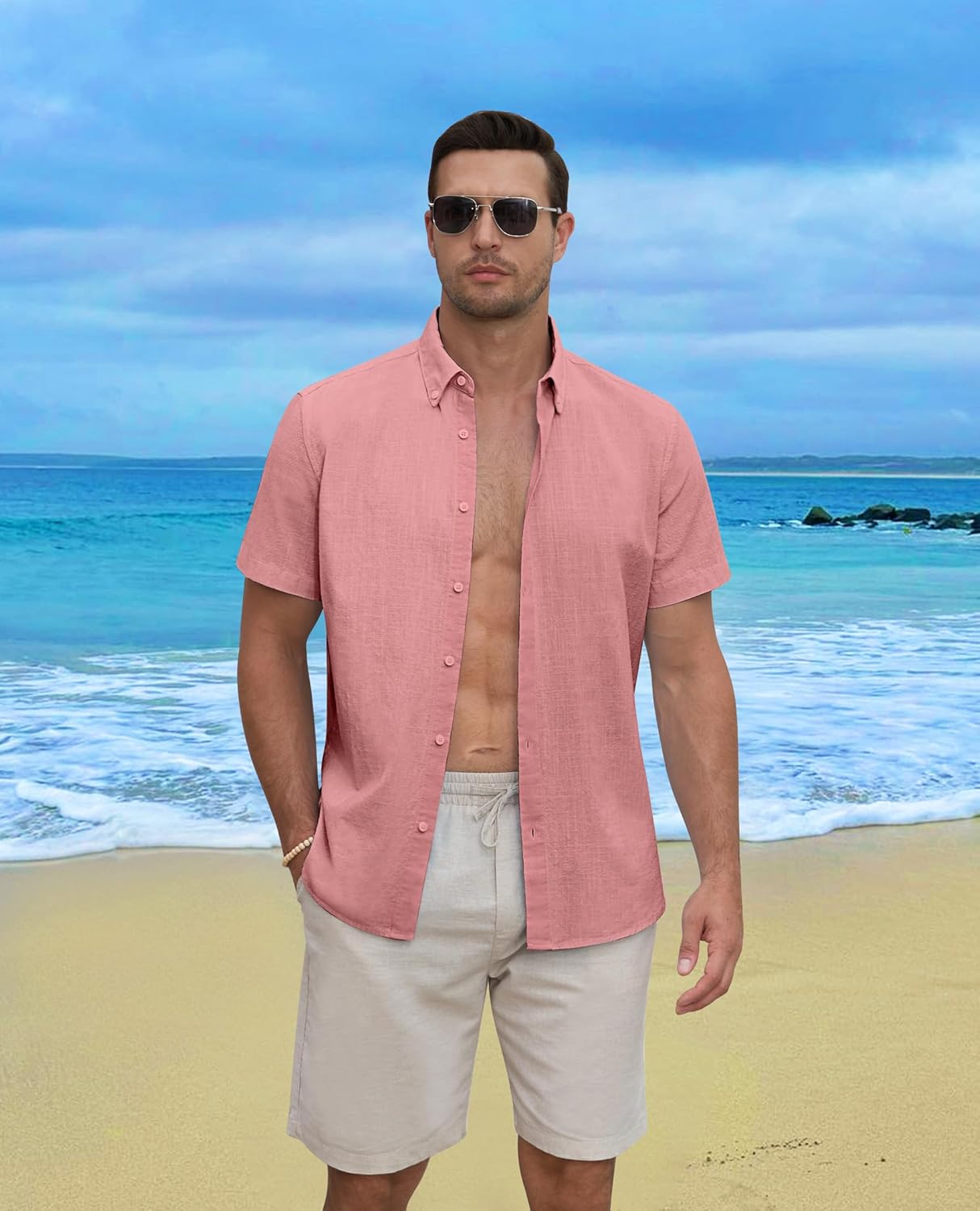 Lion Nardo Linen Shirts for Men Short Sleeve Linen Button Down Shirts Hawaiian Shirt for Men Beach Shirts Summer Shirts - Image 6