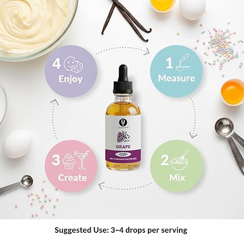 Miniatura 8 de Dolce Flav Extracto de Uva  2 Onzas Soluble en Aceite Kosher, Sin Azúcar, Sabor Concentrado de Fruta para Dulces, Chocolates y Postres, Incluye