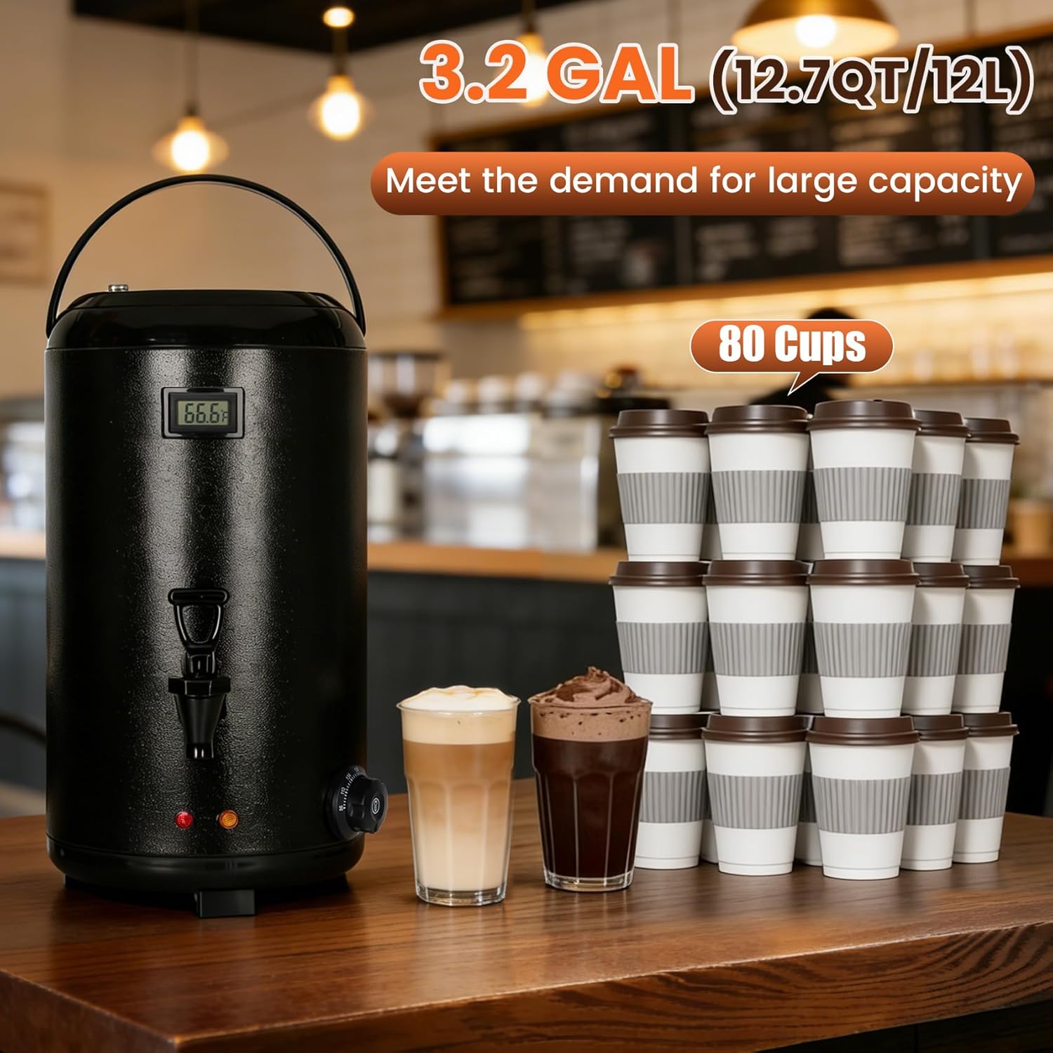 12 L/3.2 Gallon Electric Heating Insulated Beverage Dispenser, 75 Cup Cold&Hot Drink Dispenser with Temperature Display, for Juice, Milk, Coffee, and Hot Tea