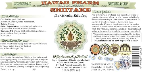 Miniatura 2 de HawaiiPharm Shiitake Extracto líquido sin alcohol, Shiitake orgánico (Lentinula Edodes) Suplemento herbario natural de glicerita de hongos secos,