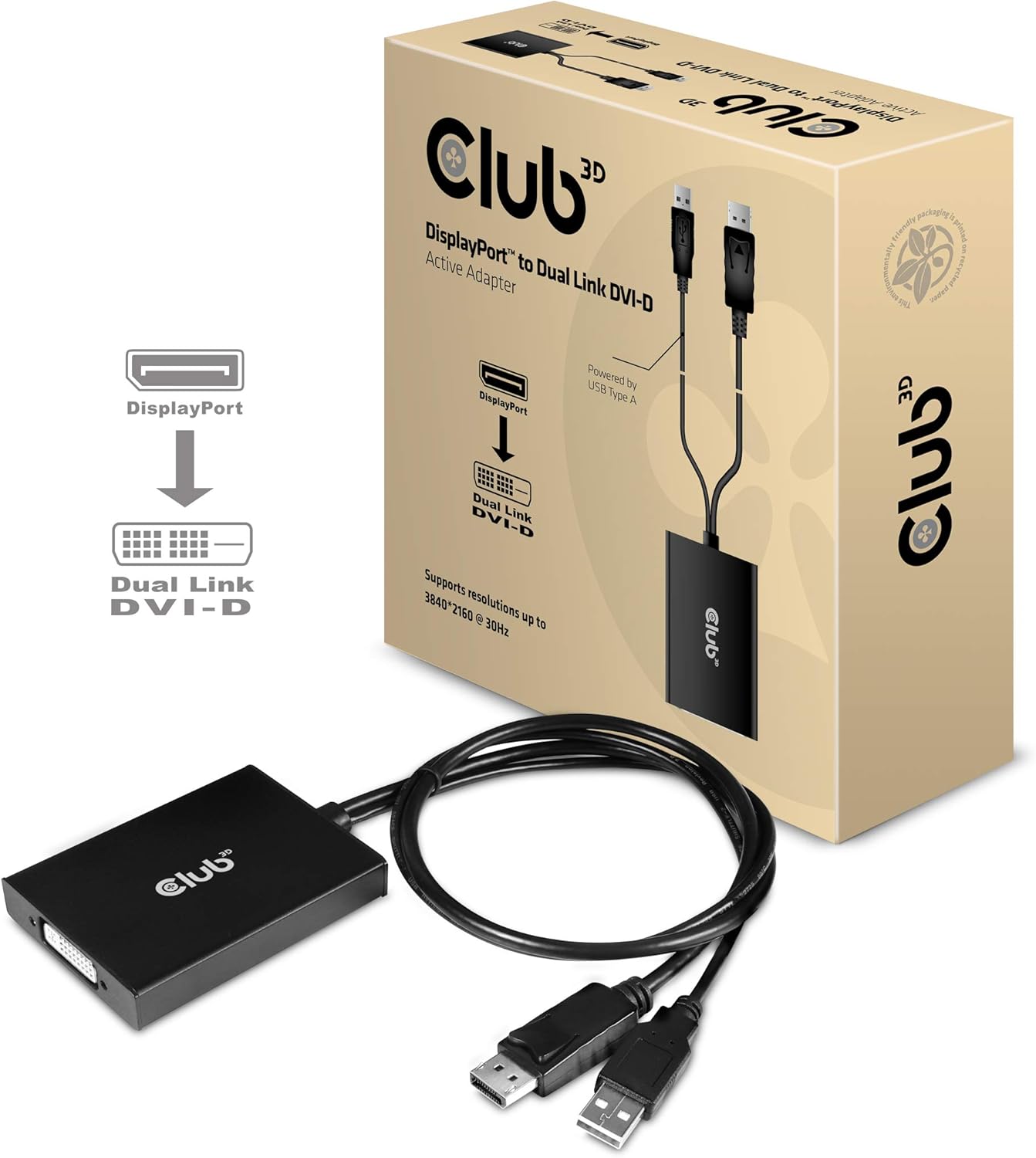 Club 3D CAC-1010 actieve adapter DisplayPort naar DVI-D HDCP ON