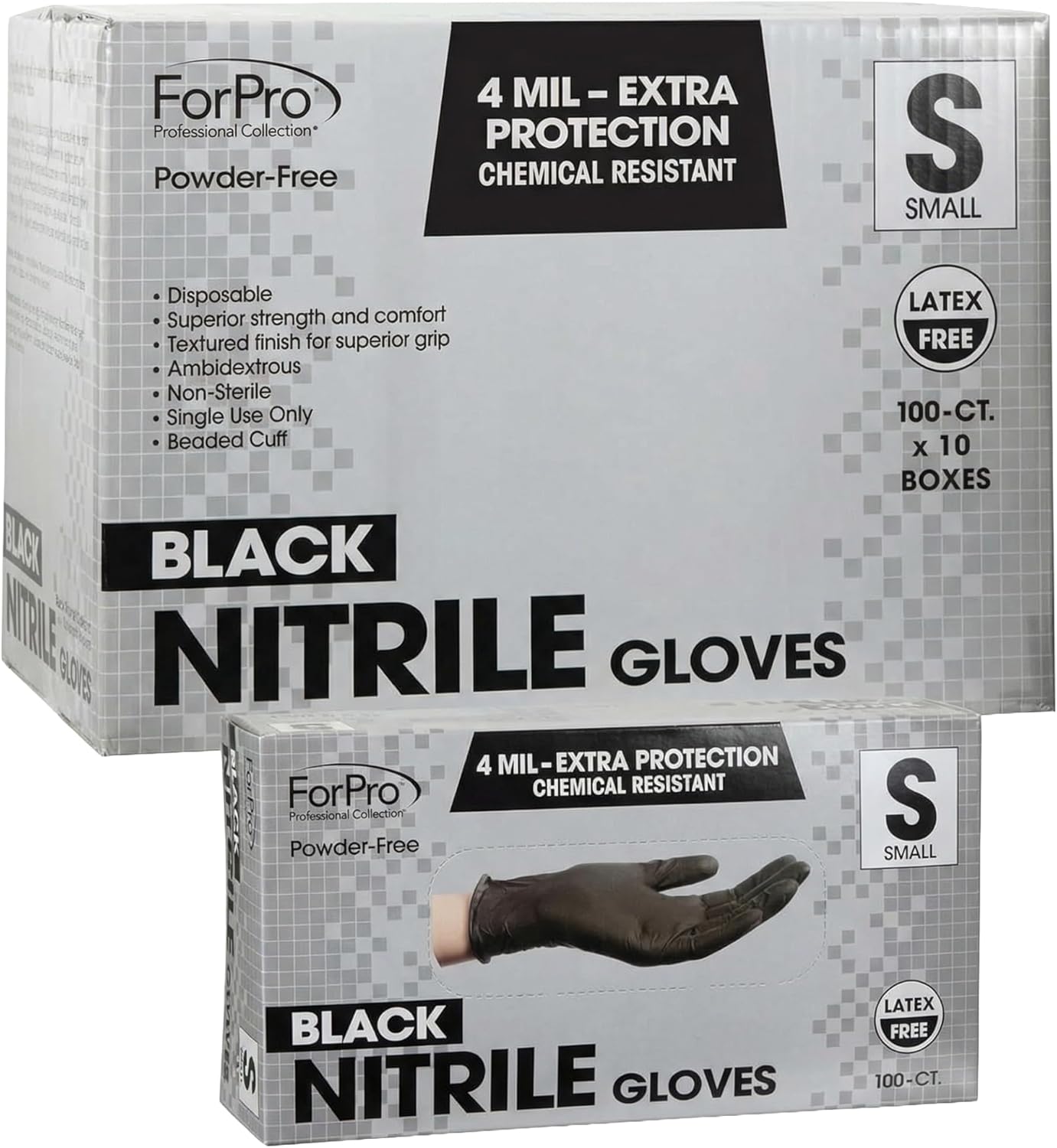 ForPro Disposable Nitrile Gloves, Chemical Resistant, Powder-Free, Latex-Free, Non-Sterile, Food Safe, 4 Mil
