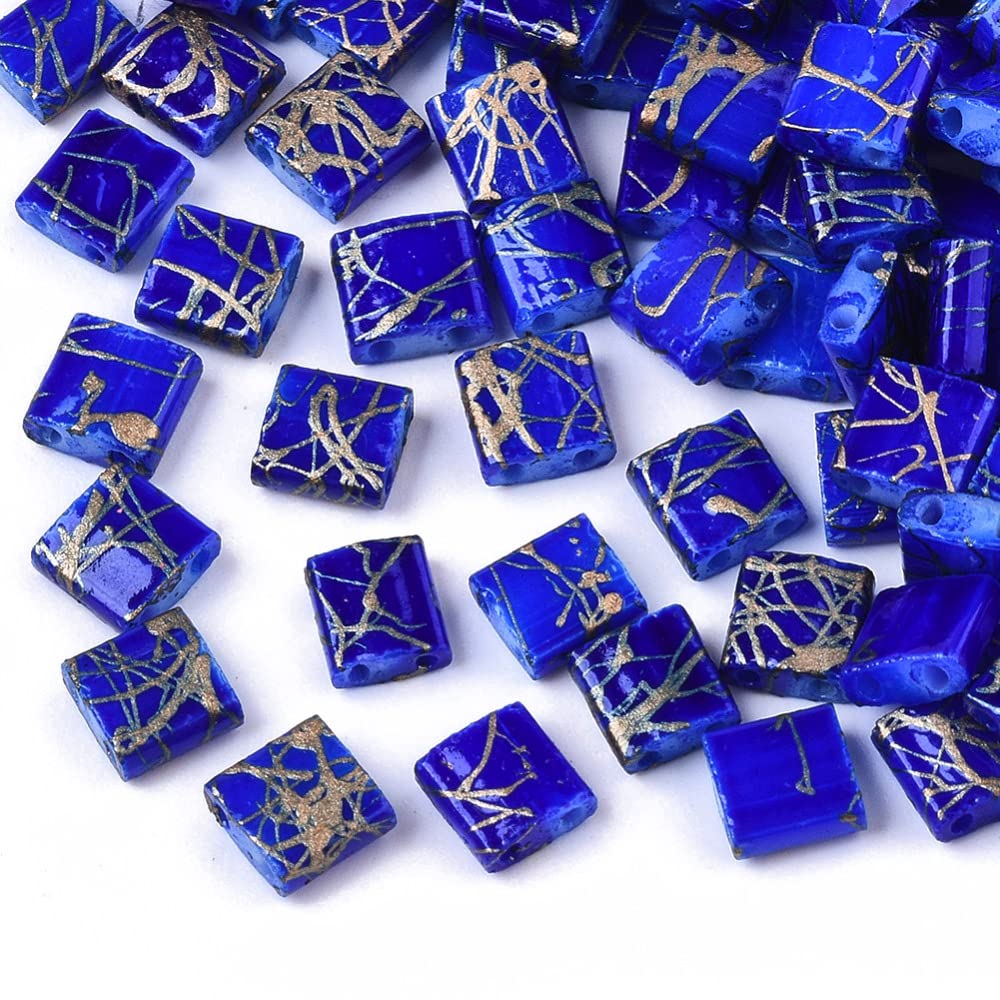 Crafans 200Pcs 2 Hole Seed Beads Rectangle Glass Carrier Bead Rectangle Flat Tila Spacer Beads for Multi-Strand Bracelet Necklace DIY Jewelry Craft Making (Blue)