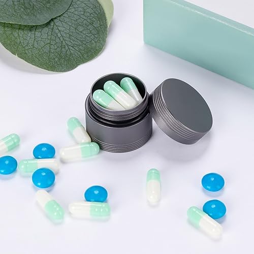 Miniatura 7 de Pastillero pequeño de metal, pastillero impermeable, contenedor de píldoras redondo de aleación de aluminio, organizador multiherramienta EDC todos