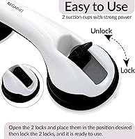 Vista 3 de Mango de ducha de succión de 12 pulgadas, barandilla de seguridad para bañeras y duchas, barras de apoyo de baño, barras de agarre para Negro