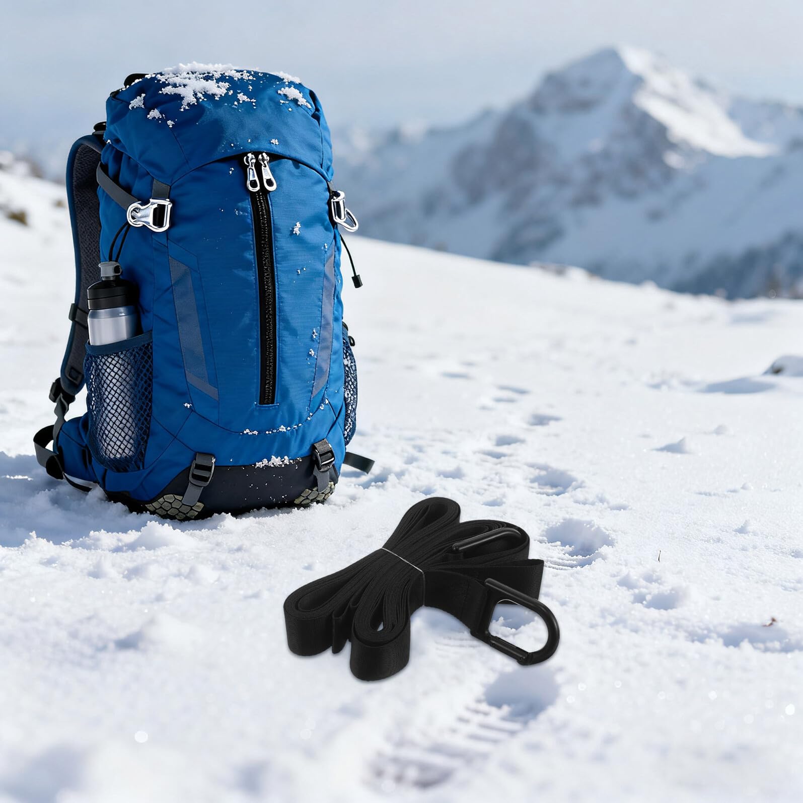NOLITOY Cuerda de Remolque para Motos de Nieve 5,8 M, Correa Resistente de Poliéster Negra, Equipo de Rescate y Tracción para Atv y Trineos en Clima Frío