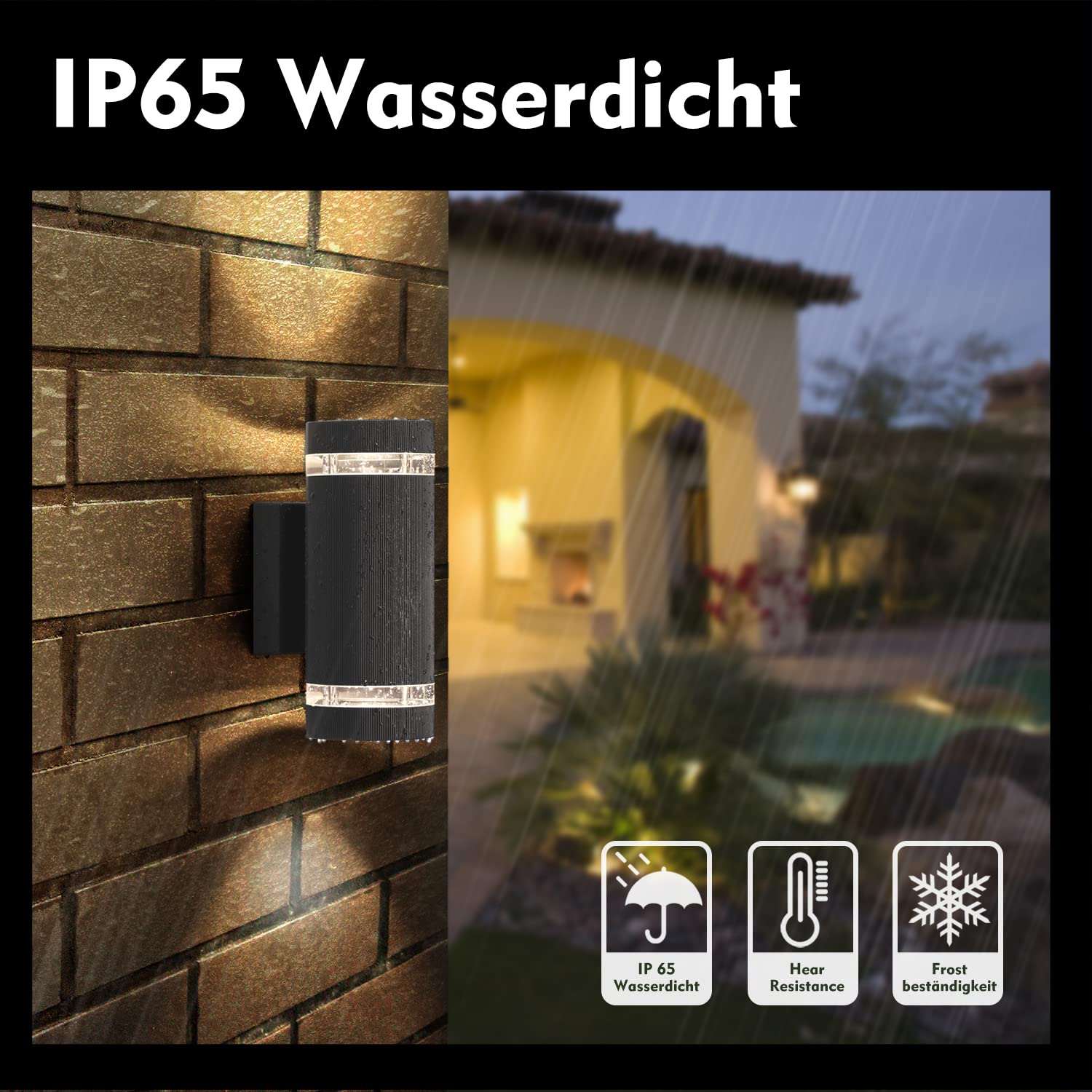 CELAVY Led-buitenwandlamp, 2 stuks, IP65, waterdicht, buitenlamp, 3000 K, warmwit, moderne wandlampen van aluminium, buitenverlichting voor tuin, hal, binnenplaats, zwart