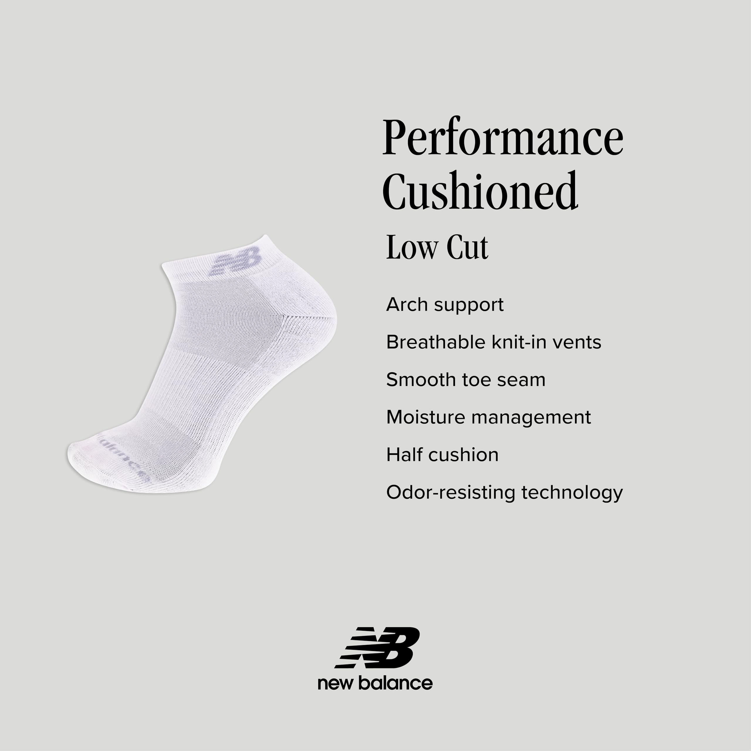 New Balance Women's Performance Cushioned Low Cut Socks - 6 & 12 Pairs - Moisture Wicking Low Cut 6 Pair