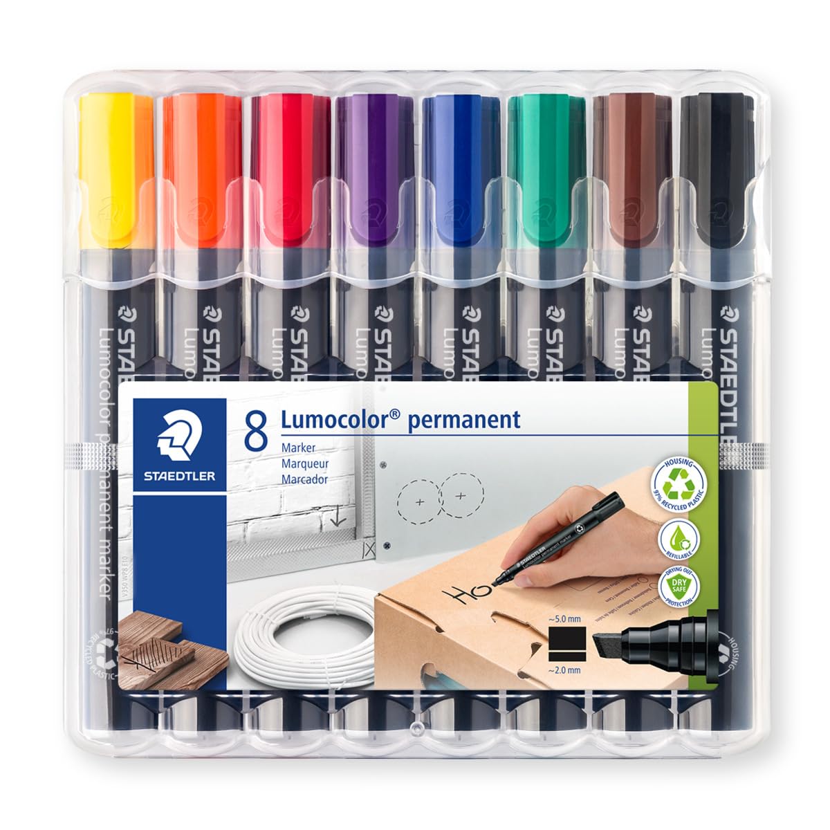 Permanent Marker Pens - Lumocolor - Chisel Tip - 2-5mm Line Width - Pack of 8, 350 WP8
