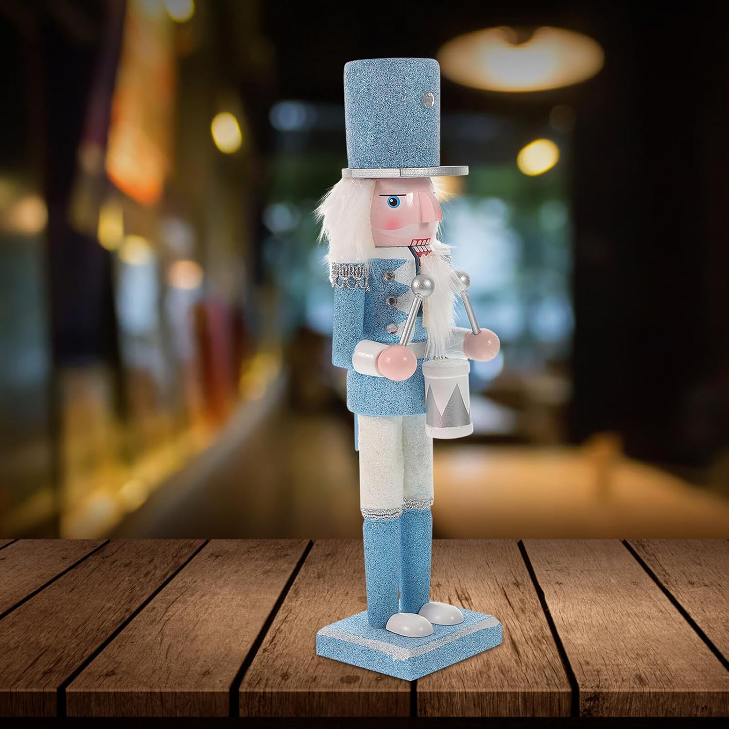 Alasum Nutcracker Figurine Christmas Decor 30.5cm Wooden Blue Glitter Nutcracker Ornament Holiday Shelf Decoration for Xmas
