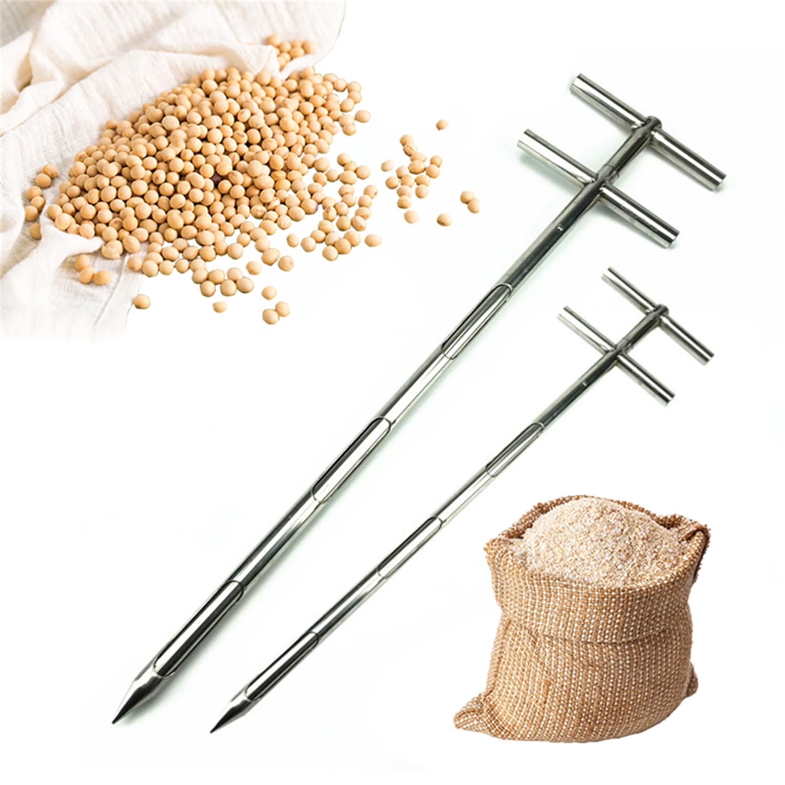 ZHANGMIN Grain Probe Sampler, Stainless Steel Grain Powder Sampler, Double Tube Layered Sampling Tool with Three-Zone, for Powder & Industrial Granules(1.2m)