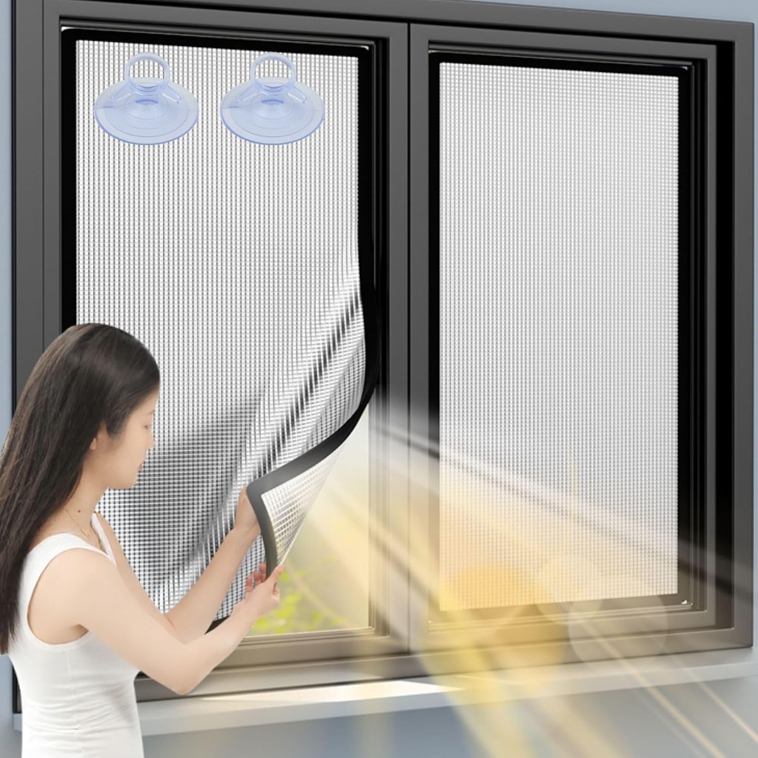 Total Blackout Window Privacy Film Heat Control Reflective Insulation With Suction Cups Double Sided(Black,100x100cm)