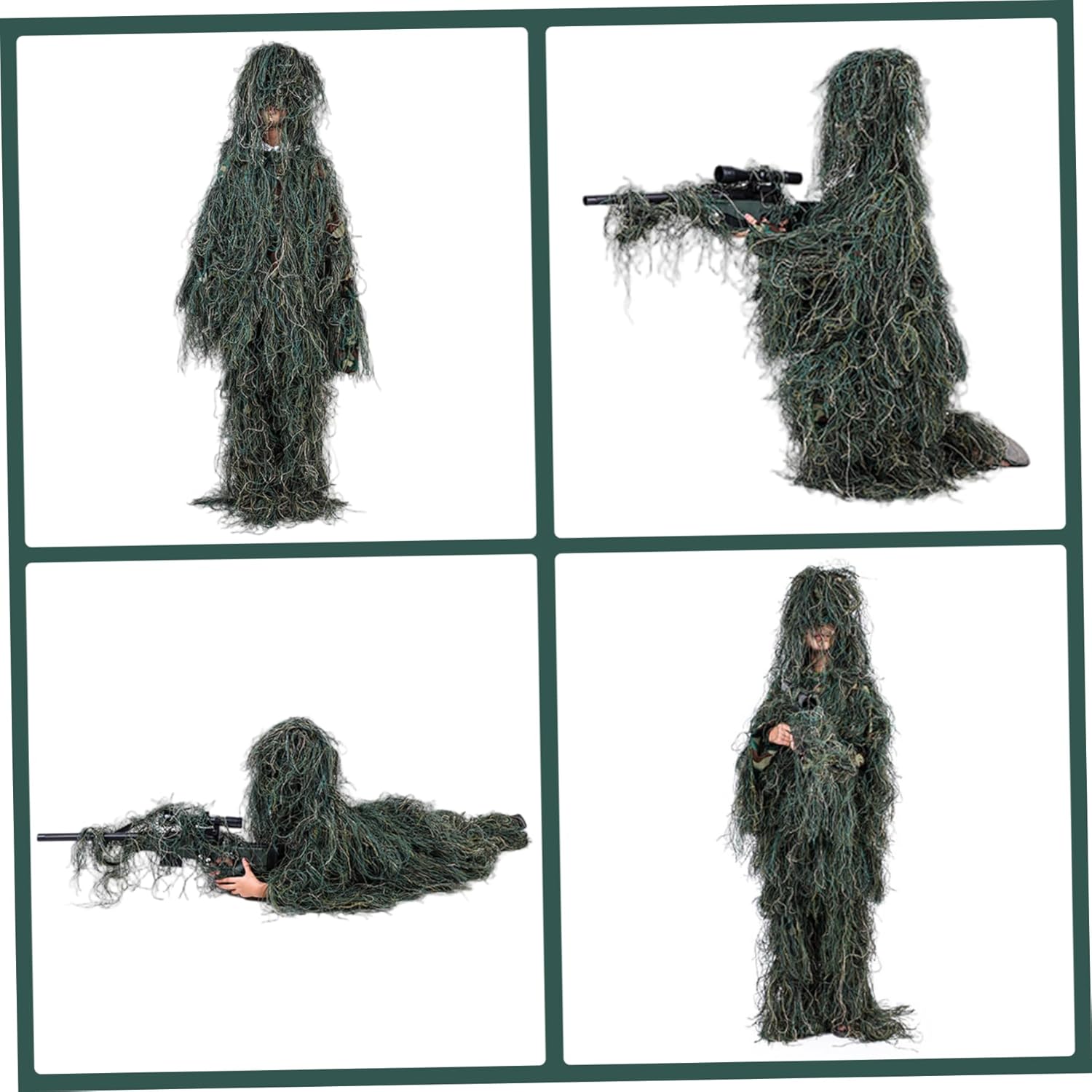 Ghillie Suit for Kids Height 43.31-51.18 inch 5 in 1 Breathable 3D Camo Suit Hunting Clothes Including Jacket Pants Hood Carry Bag