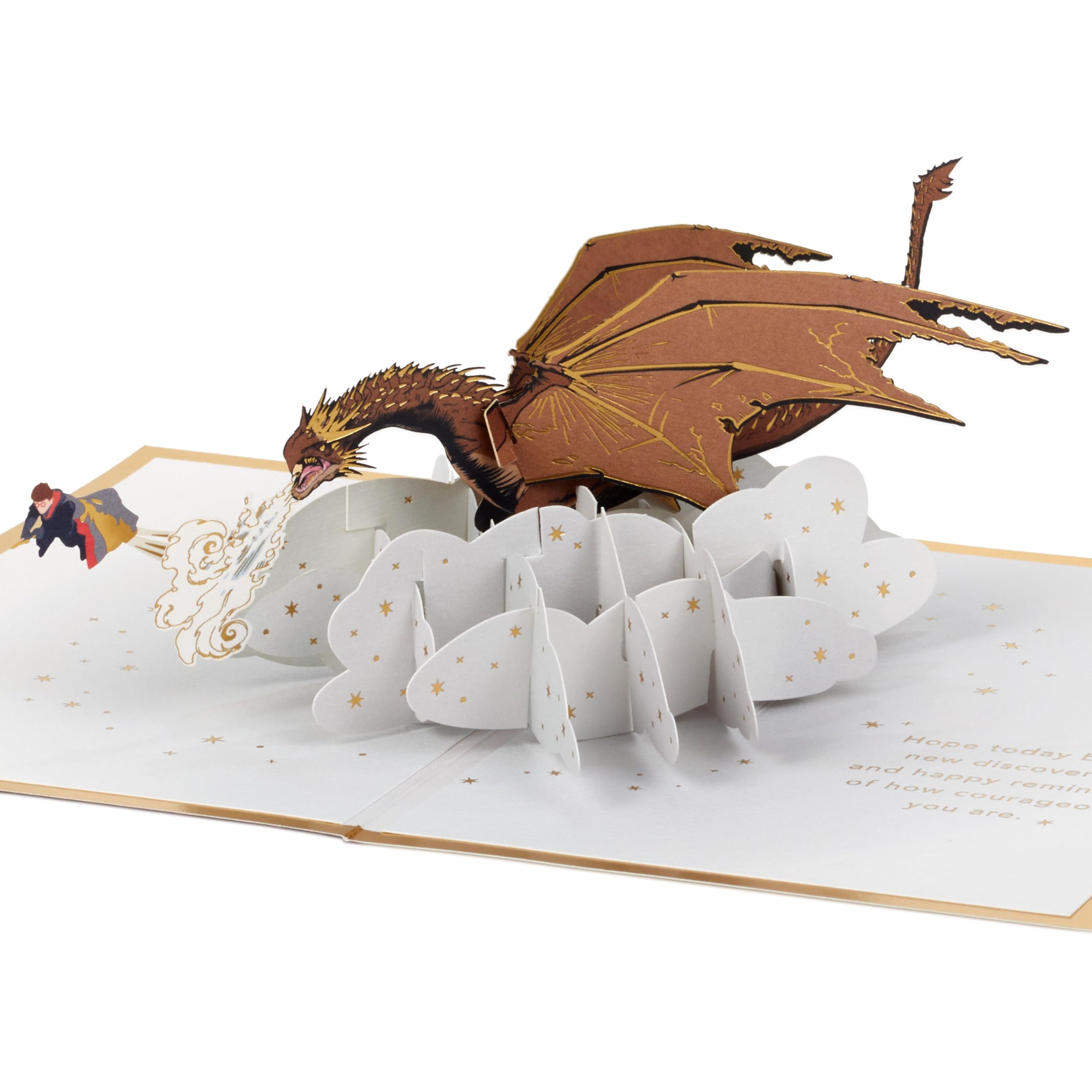 Hallmark 3D & Pop-Up Any Occasion Card, Birthday, Fathers Day, Harry Potter and the Goblet of Fire, Dragon, Fantasy, Gold, Brown