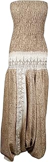 Mogul Interior Boho Chic Women's Jumpsuit in Vibrant White and Beige Stylish Boho Dress M