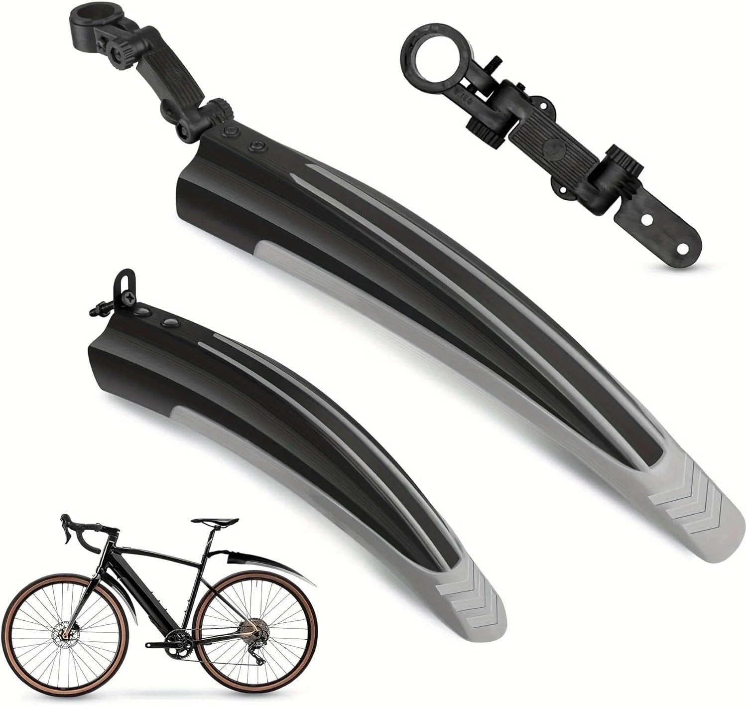 Bicycle Fender 2-Piece Bicycle Fender Set, Portable Adjustable Road Mountain Bike Bike Riding Tires Front and Back Fenders Concise(Grey)