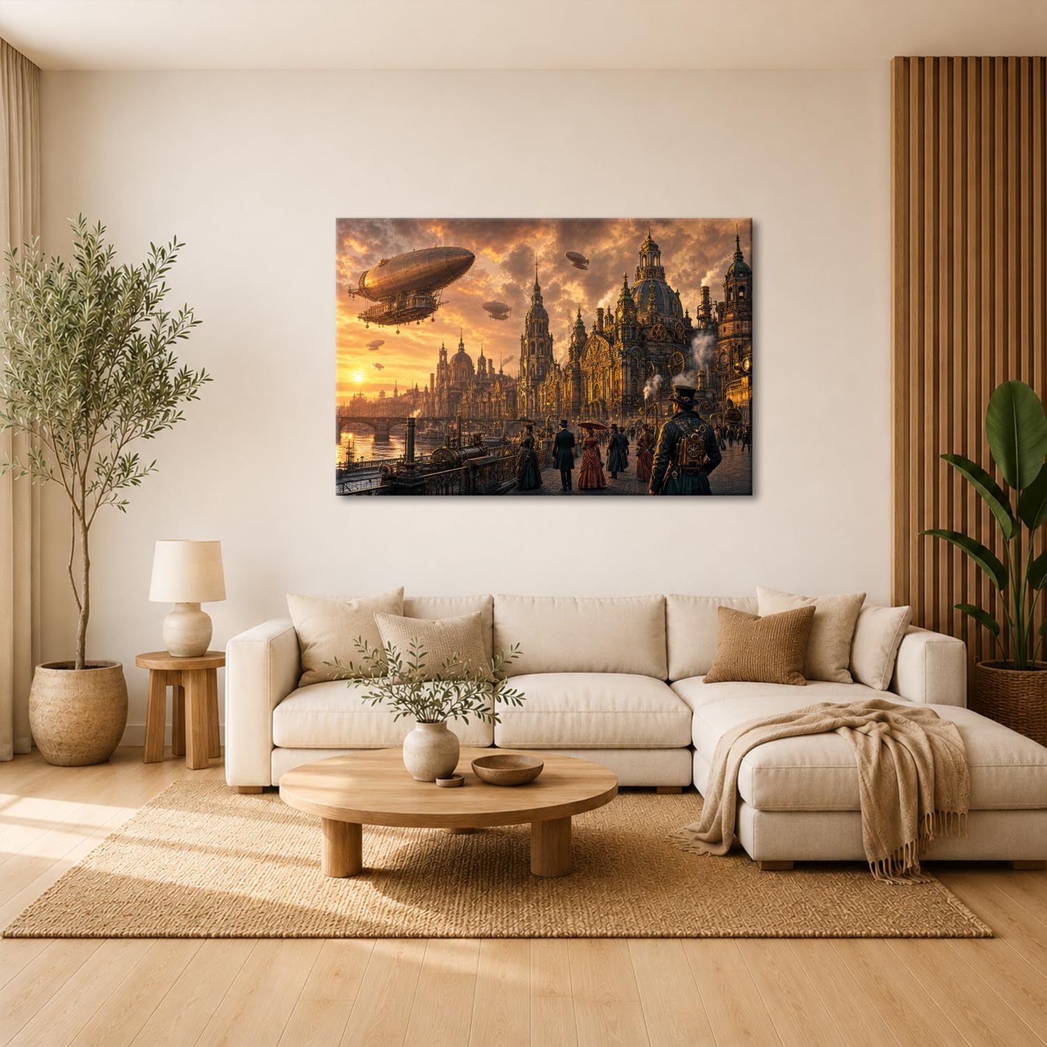deyoli Obraz na płótnie Steampunk Drezno ze sterowcami 80 x 60 cm kolorowy