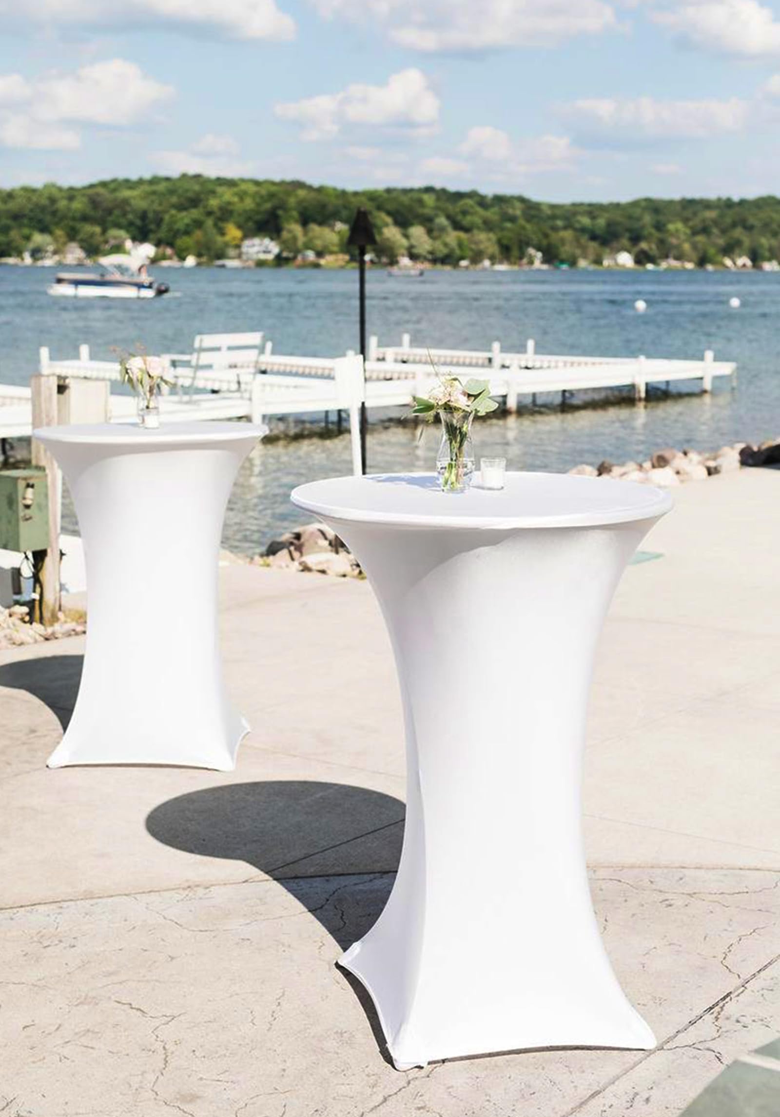 Showgeous Confezione da 10 copritavolo da Cocktail in Spandex Ø80-85 cm tovaglia da Cocktail Rotonda per Tavolo da Bar per Matrimoni (Bianco)