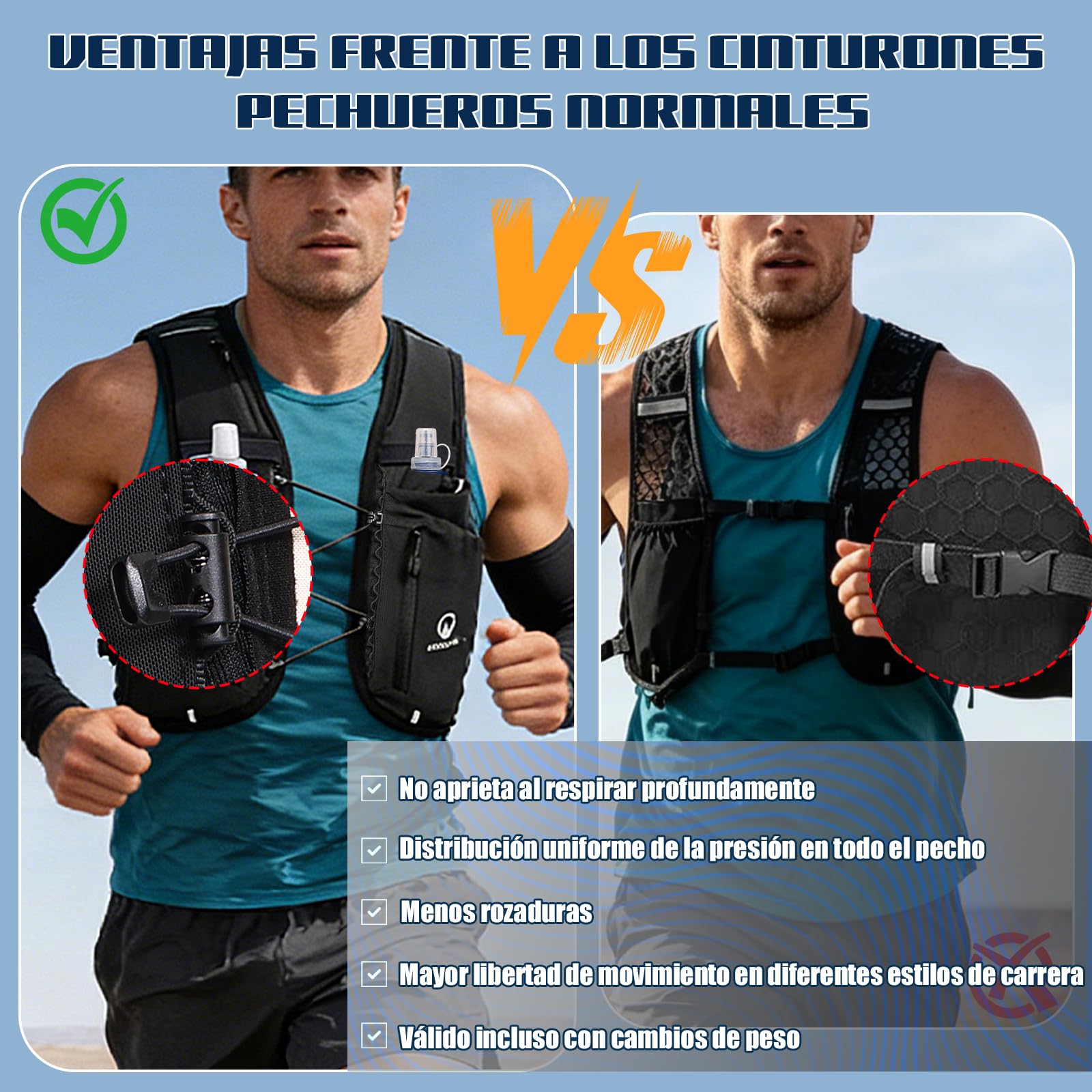 Chaleco Running Hombre Mujer con 2 Botella 500ml y Luz LED
