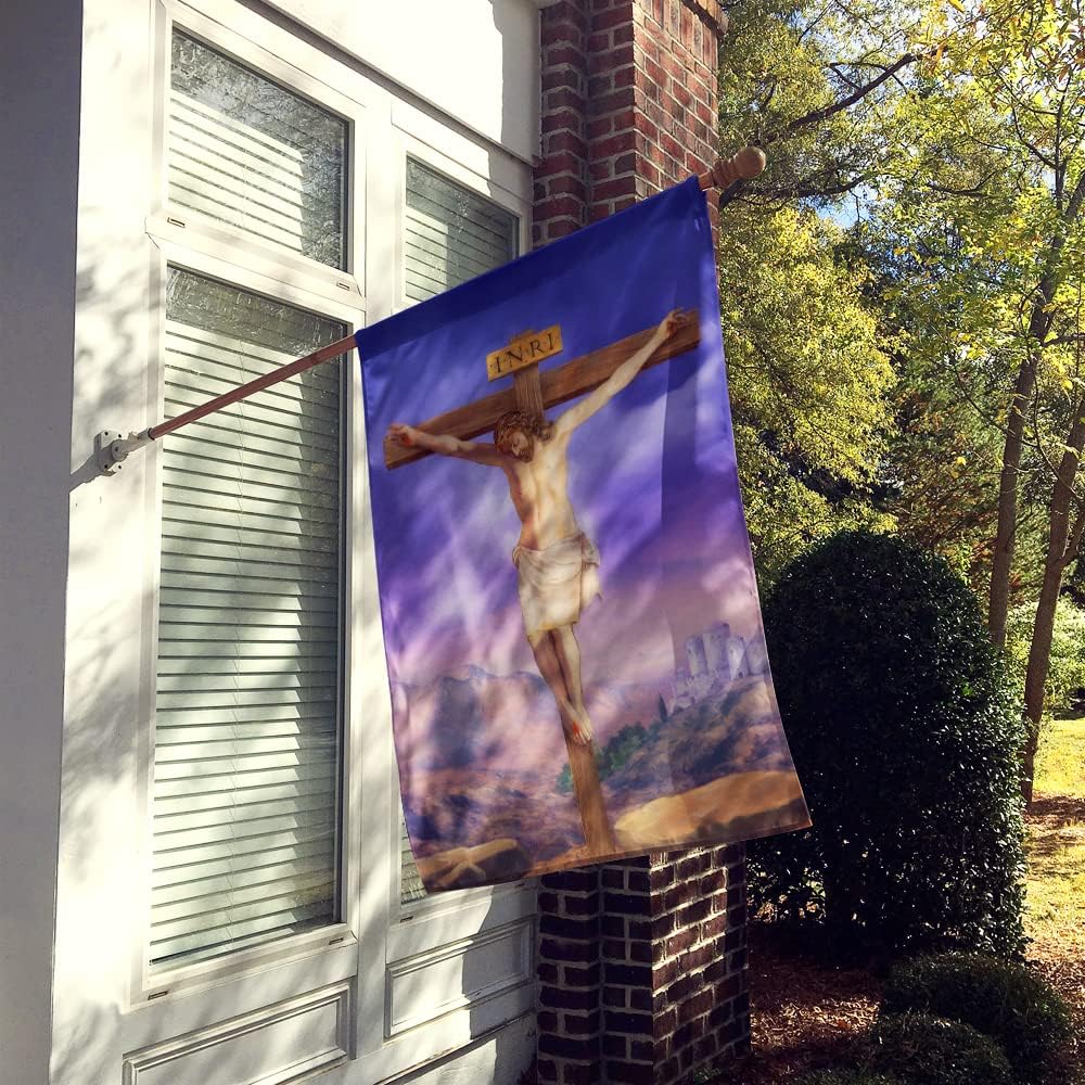 Caroline's Treasures APH4517CHF Easter Jesus Crucifixion House Flag Large Porch Sleeve Pole Decorative Outside Yard Banner Artwork Wall Hanging, Polyester, House Size, Multicolor