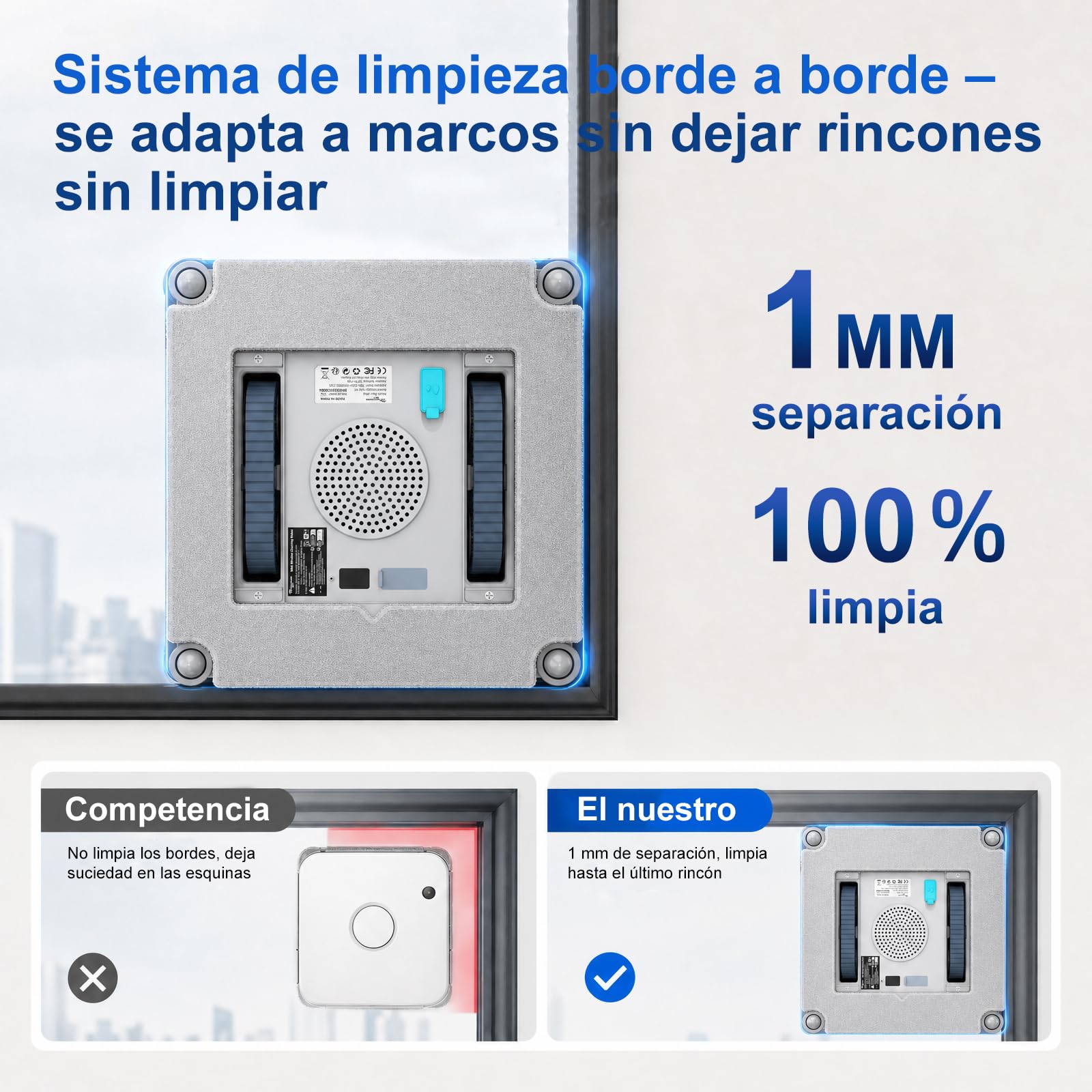 Robot limpiacristales con pulverización automática, App y Mando | 4 boquillas de pulverización · Bomba de agua · 4 modos de limpieza · Control remoto · Adhesión segura