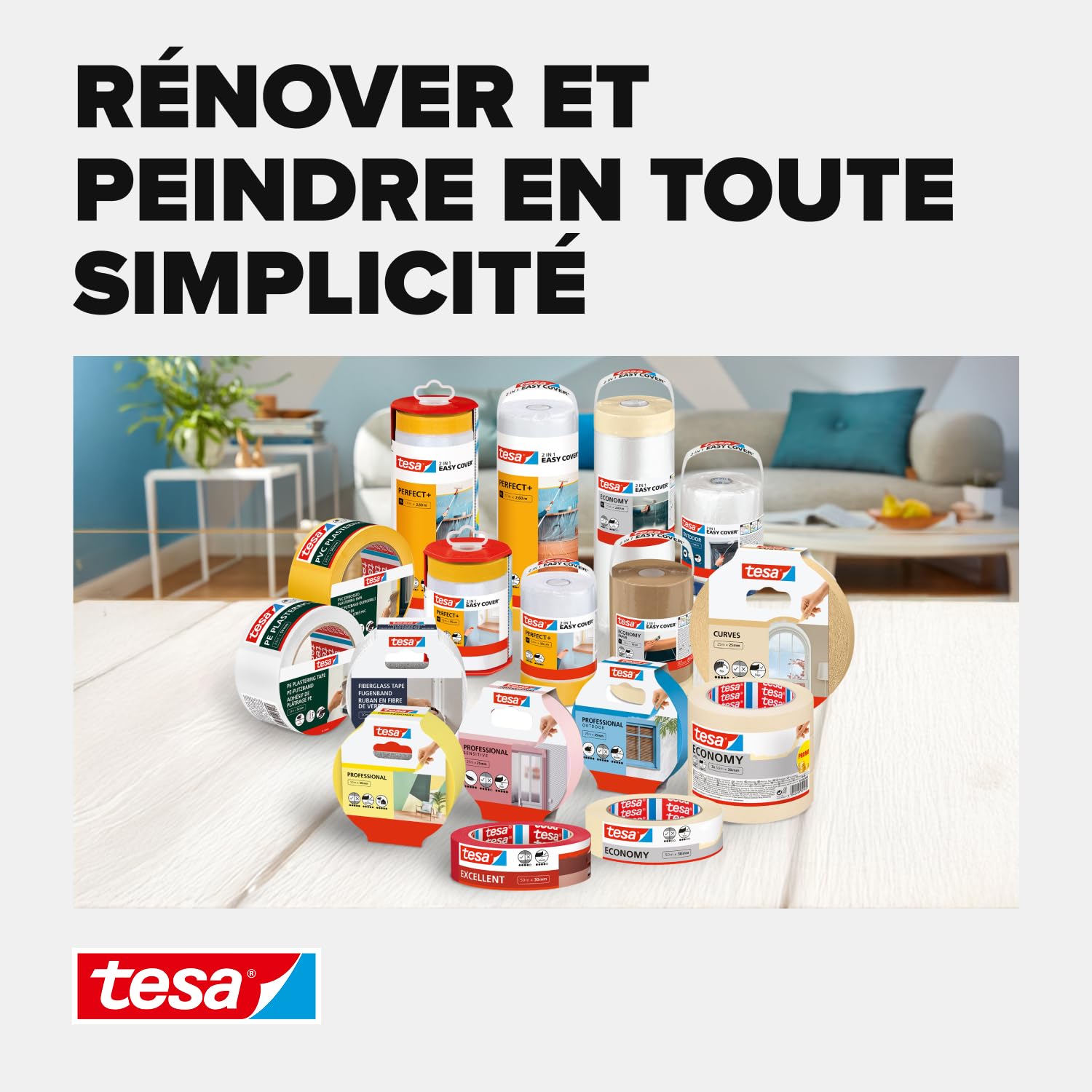 Tesa Masquer CLASSIC écologique Ruban Adhésif en lot de 4 - Adhésif de Masquage pour Travaux de Peinture - Sans Solvant, Détachable sans Résidus - 6 Rouleaux de 50 m x 50 mm