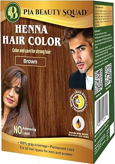 PIA Beauty Henna Hair Color Kit – Black – 30 Minute Ayurvedic Hair Dye with Serum – 100% Grey Coverage |Color mix+ Shine Serum | For Men & Women (Brown, 50)