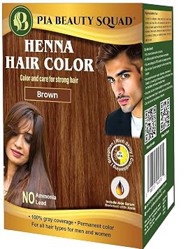 PIA Beauty Henna Hair Color Kit Black 30 Minute Ayurvedic Hair Dye with Serum 100% Grey Coverage |Color mix+ Shine Serum | For Men & Women Brown, 50