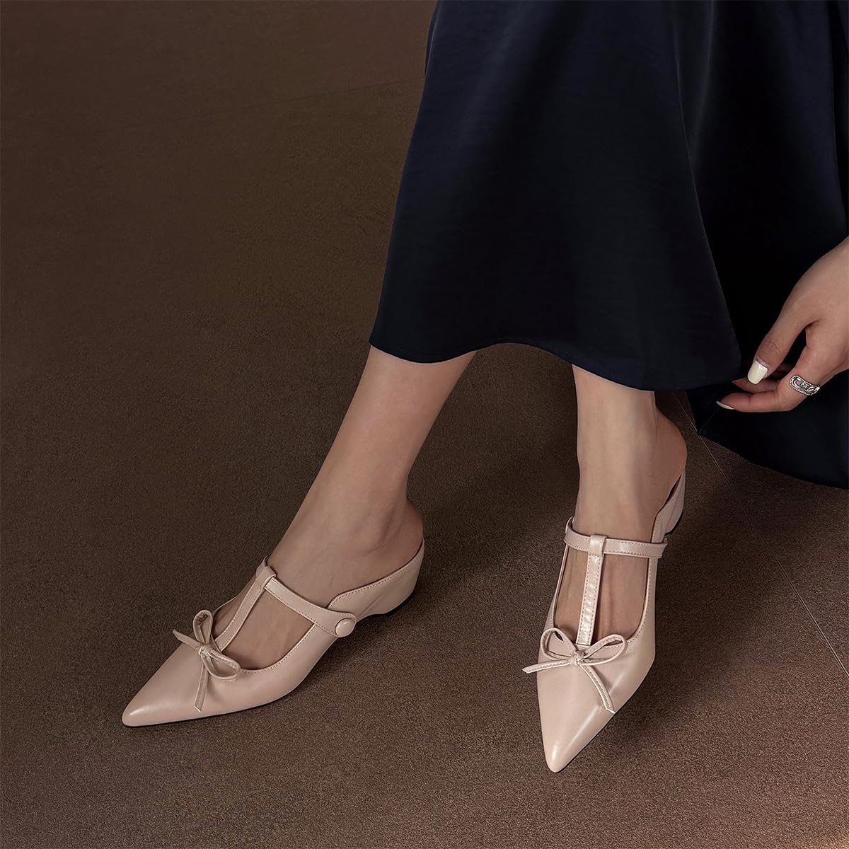 Mules Estilo Bailarina Mujer Puntera Fina Cuña