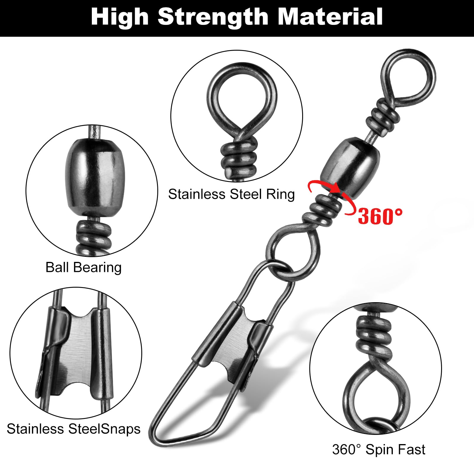 VEPEPE 100 Pcs Fishing Swivels and Clips Stainless Steel Safety Swivels Fishing Tackle Quick Change Snap Swivel 6 Sizes 6#7#8#10#12#14#for Saltwater Freshwater Fishings - Image 4