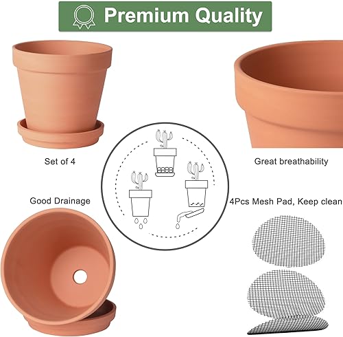 Miniatura 3 de Orceler Macetas de terracota y arcilla de 6 pulgadas para plantas con platillo, macetas medianas de terracota con orificio de drenaje, maceta con