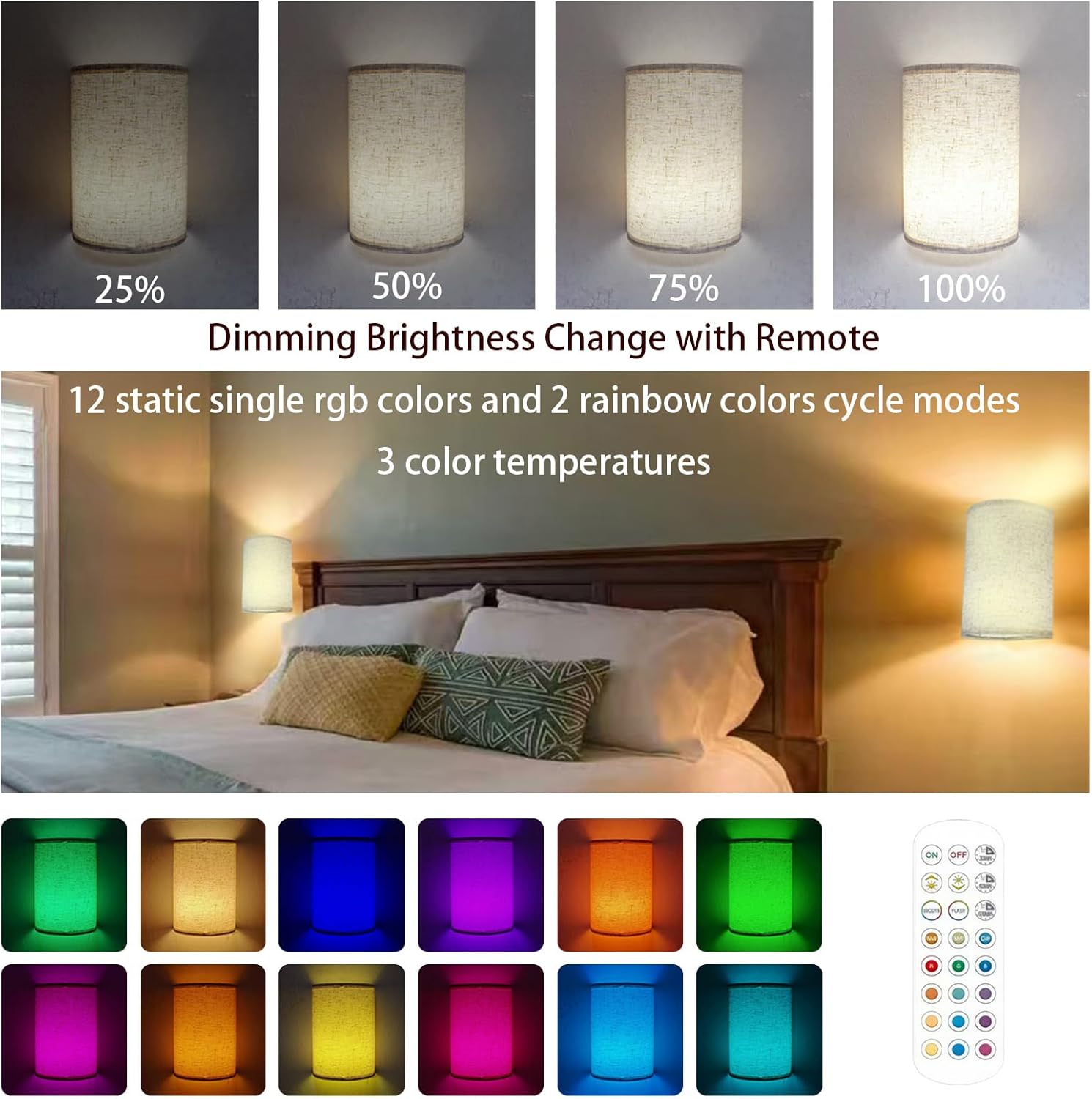 Battery Operated Wall Sconces Stick on Rechargeable Wall lamp with Battery Powered Bulbs Adhesive Wall Light Fixture for Living Room Bedroom