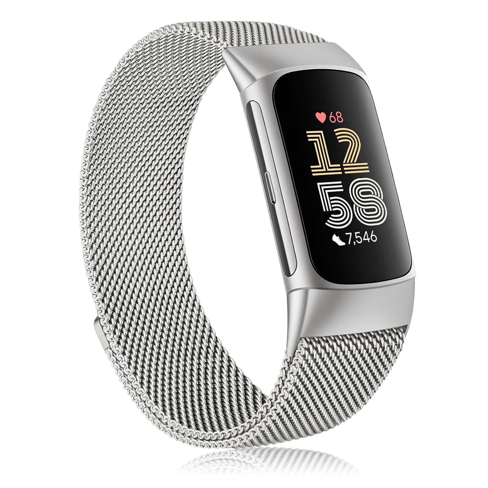 Metal Band Compatible with Fitbit Charge 6 Bands Women Men, Stainless Steel Mesh Loop Magnetic Replacement Bracelet Strap for Fitbit Charge 6 Fitness Tracker (Silver)
