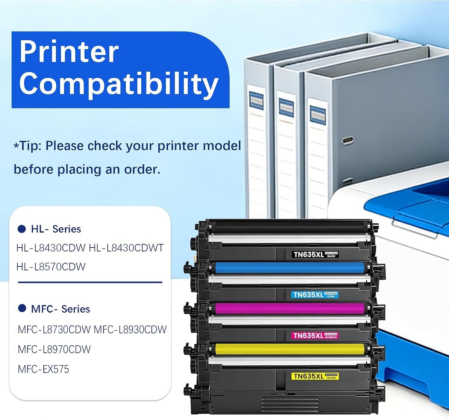TN635XL Toner Cartridge with Chip Replacement for Brother TN635XL High Yield Toner TN-635XL TN-635 for MFC-L8930CDW HL-L8430CDW HL-L8430CDWT HL-L8570CDW MFC-L8730CDW MFC-L8970CDW Printer 4-Pack