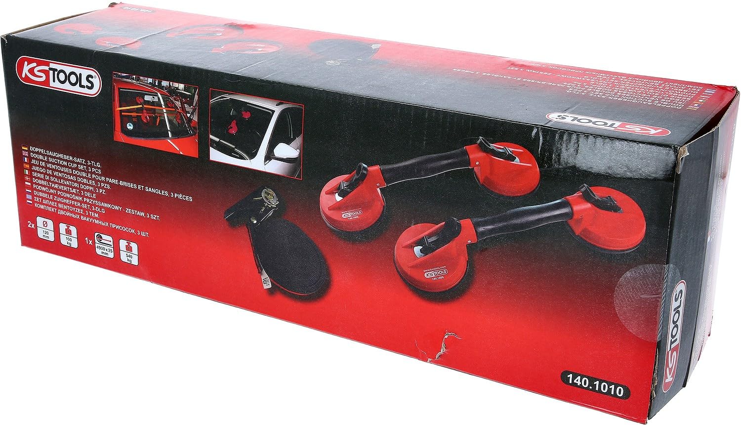 KS Tools 140.1010 Jeu de ventouse doubles pour Vitre ou pare-brise et sangle
