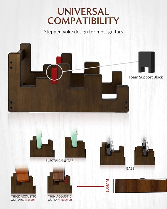 STRICH Wooden Guitar Stand for Multiple Guitars, 3-Holder, Front Display Space-Saving Floor Guitar Rack for Home, Studio, Stage, Walnut Color, L-2E1AW (For 2 Electric+1 Acoustic)