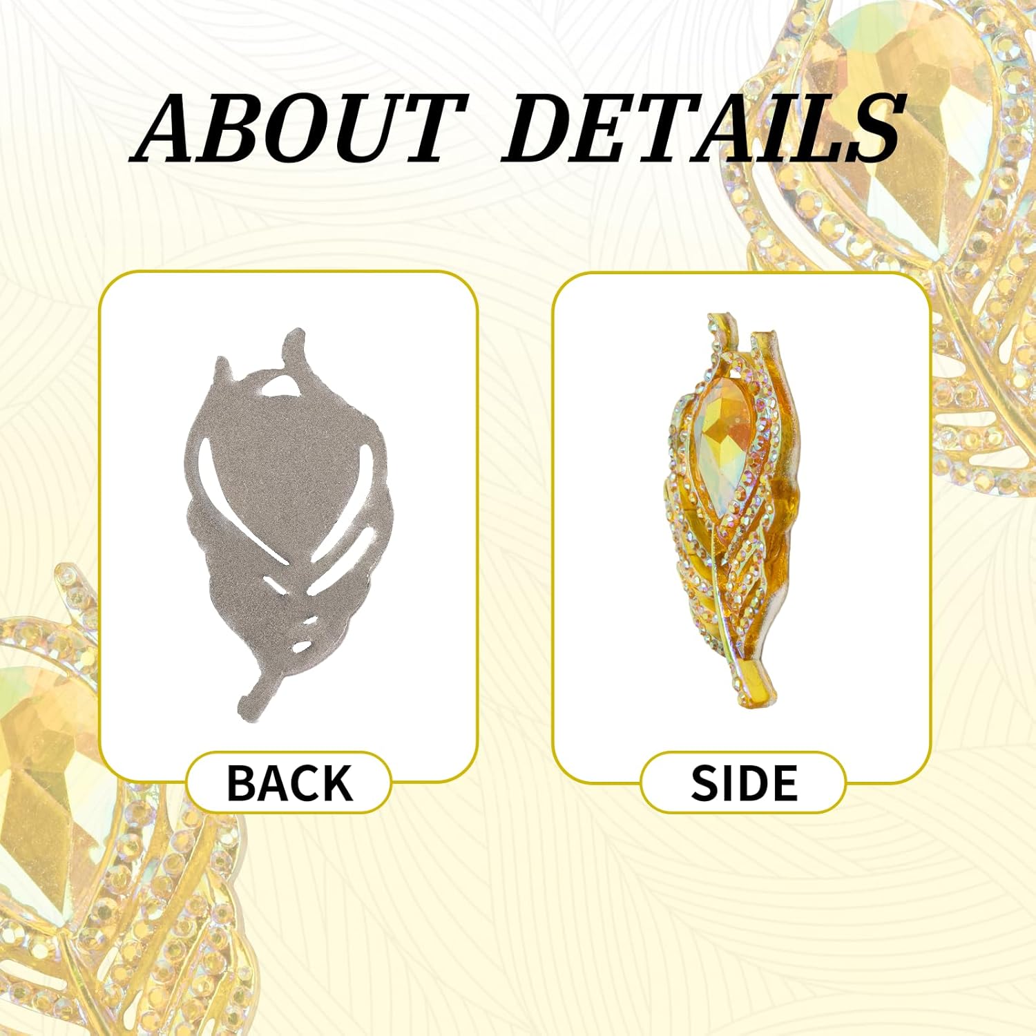 50 Pcs 38mm Feather Resin Accessories Flatback Rhinestone,for Tumblers, Bottles, Clothing DIY Accessories Craft Decoration (Yellow) - Image 3