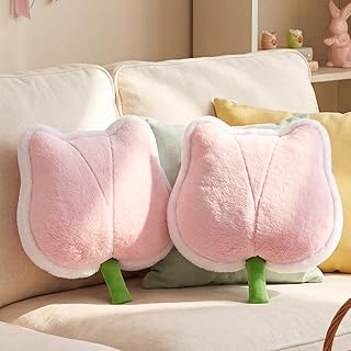 Thyle Tulip Flower Throw Pillow, 12 x 11 Inch Soft Plush Tulip Shaped Cu...