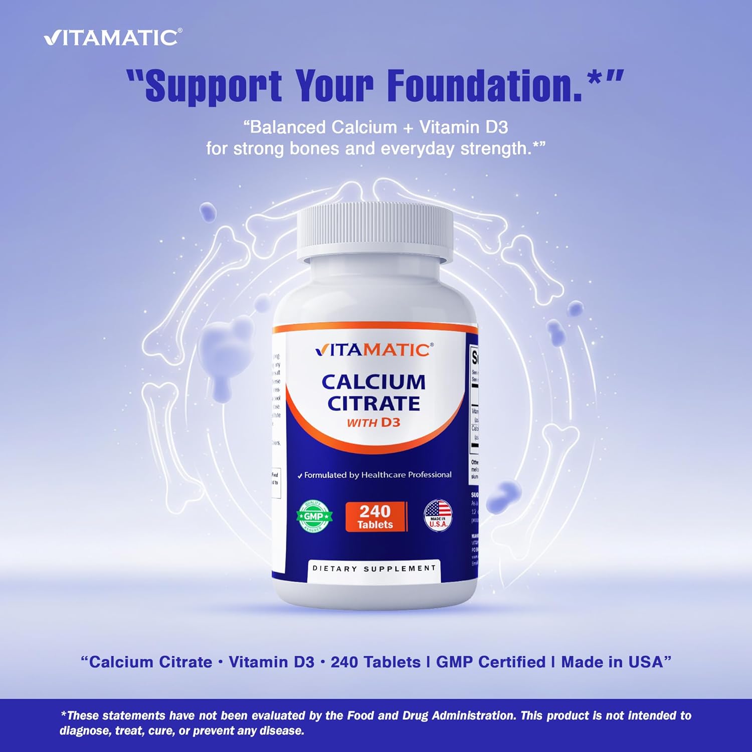 Vitamatic Calcium Citrate with Vitamin D3 – 240 Tablets – High Absorption Calcium Citrate with D3 – Non-GMO, Gluten-Free - Image 5